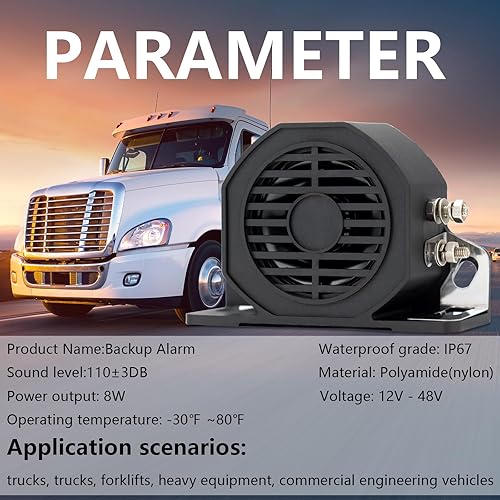 Vista 3 de Alarma de Respaldo Impermeable Industrial de Servicio Pesado Alarma de Advertencia de Reversa con Pitido Súper Fuerte para Camión Camioneta Lorry