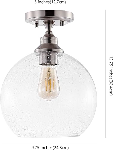 Miniatura 2 de Eyely EYL7566A Arthur 9.75 pulgadas 1 luz bohemia estilo granja de hierrovidrio semillado LED montaje semiempotrado para comedor, cocina y sala de