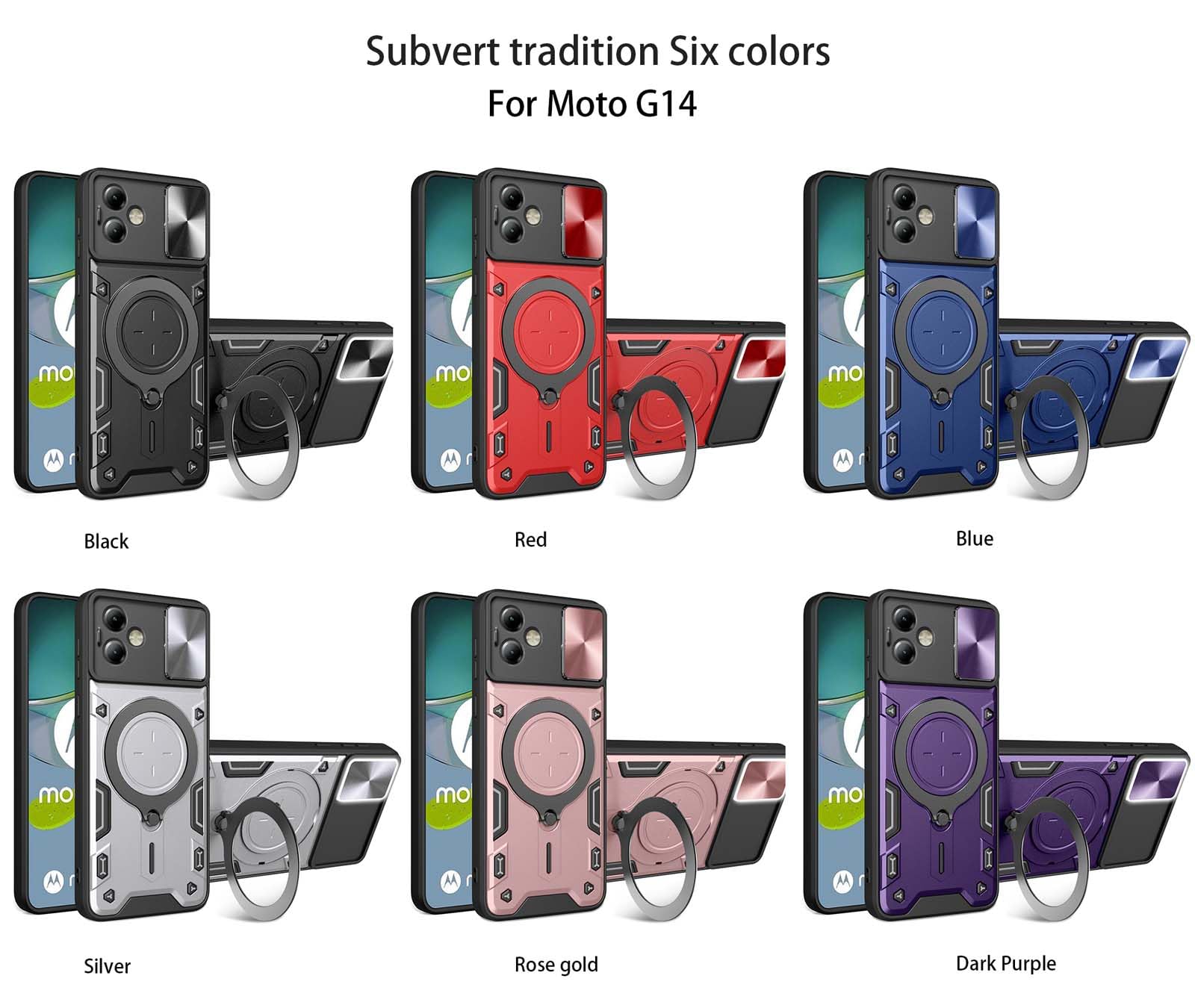 HAOYE Handyhülle Für Motorola Moto G14 – Transparente Schutzhülle Mit 360° Ringhalter & Magnetplatte (Himmelblau)