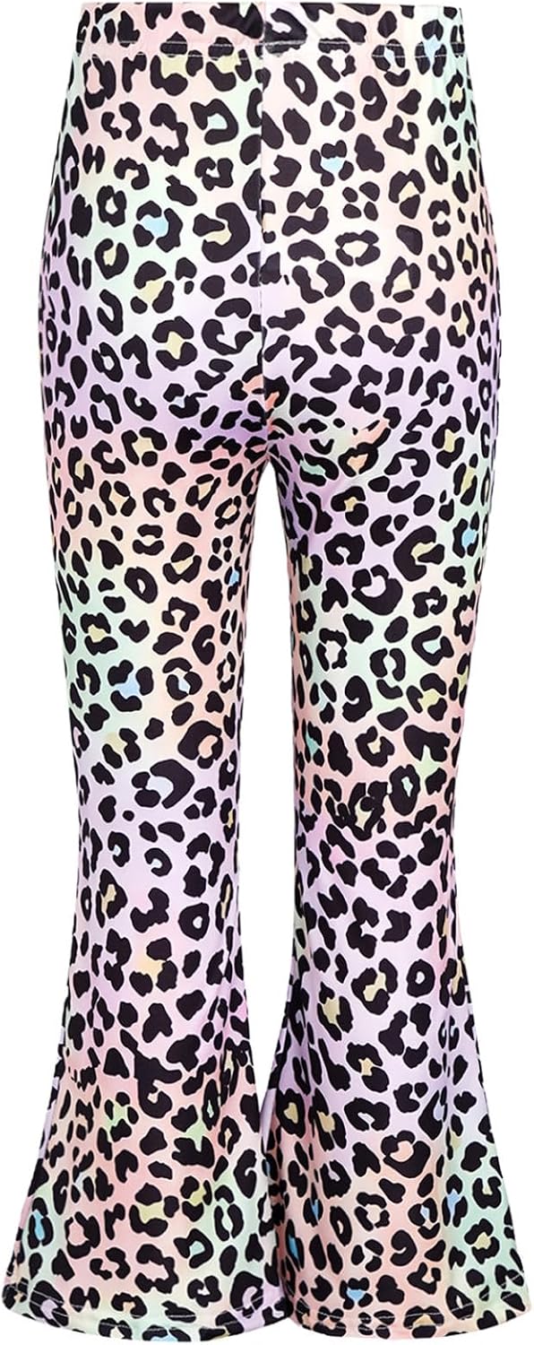 Leopard Print Flared Leggings for Girls High Waisted Stretchy Yoga Pants Full Length Bell Bottoms
