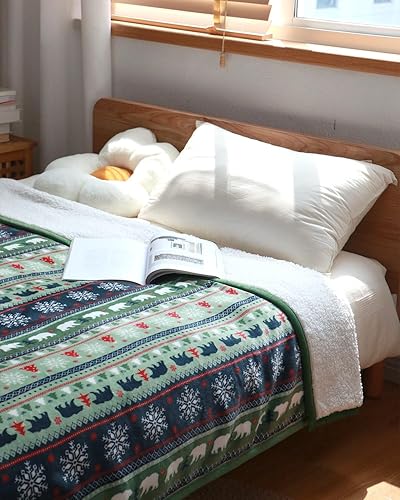 Miniatura 3 de Manta de Navidad, mullida y acogedora manta grande de 60 x 80 pulgadas, manta de forro polar Sherpa de felpa para decoración del hogar, manta verde