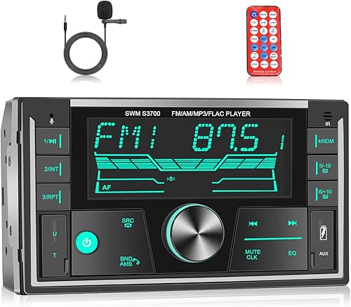 Podofo Receptor estéreo Bluetooth de doble DIN para automóvil con llamadas manos libres RDSAMFM, puerto USB, entrada AUX, micrófono de carga rápida,