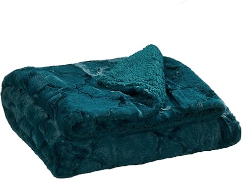 Home Soft Things Brushed Faux Fur Throw with Sherpa Backing, 50" x 60, Dark Teal Soft Fluffy Lightweight Luxury Throw for All Seasons Home Decor