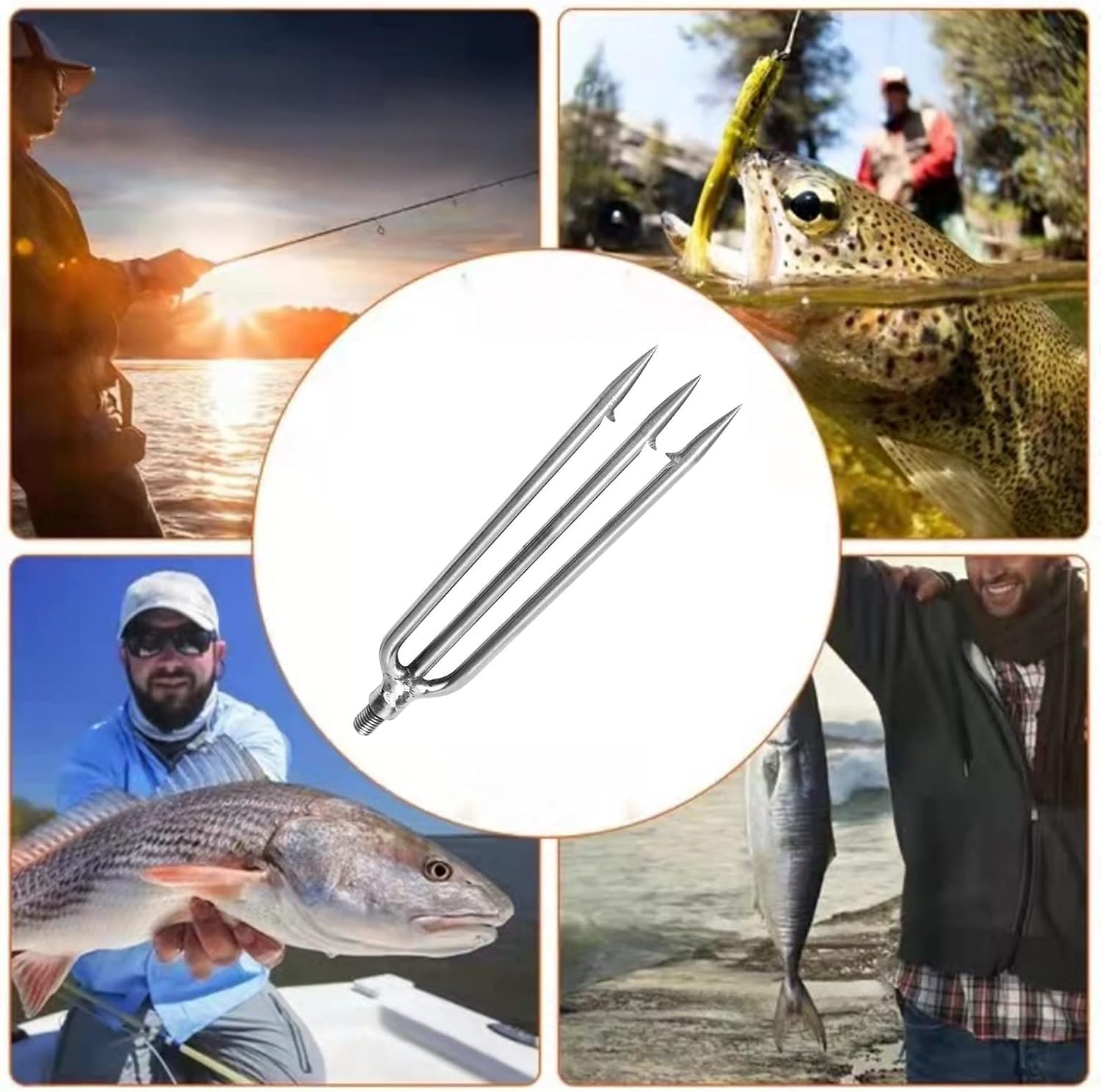Fish Gaff 6.2ft Telescopic Rods with 3-Teeth, Stainless Steel Fishing Gig Gaff Hook with 8mm Screw,1 to 7 Teeth Assorted harpoons Barbed,Sea and Ice Fishing Spear for Hunting Fish Frog