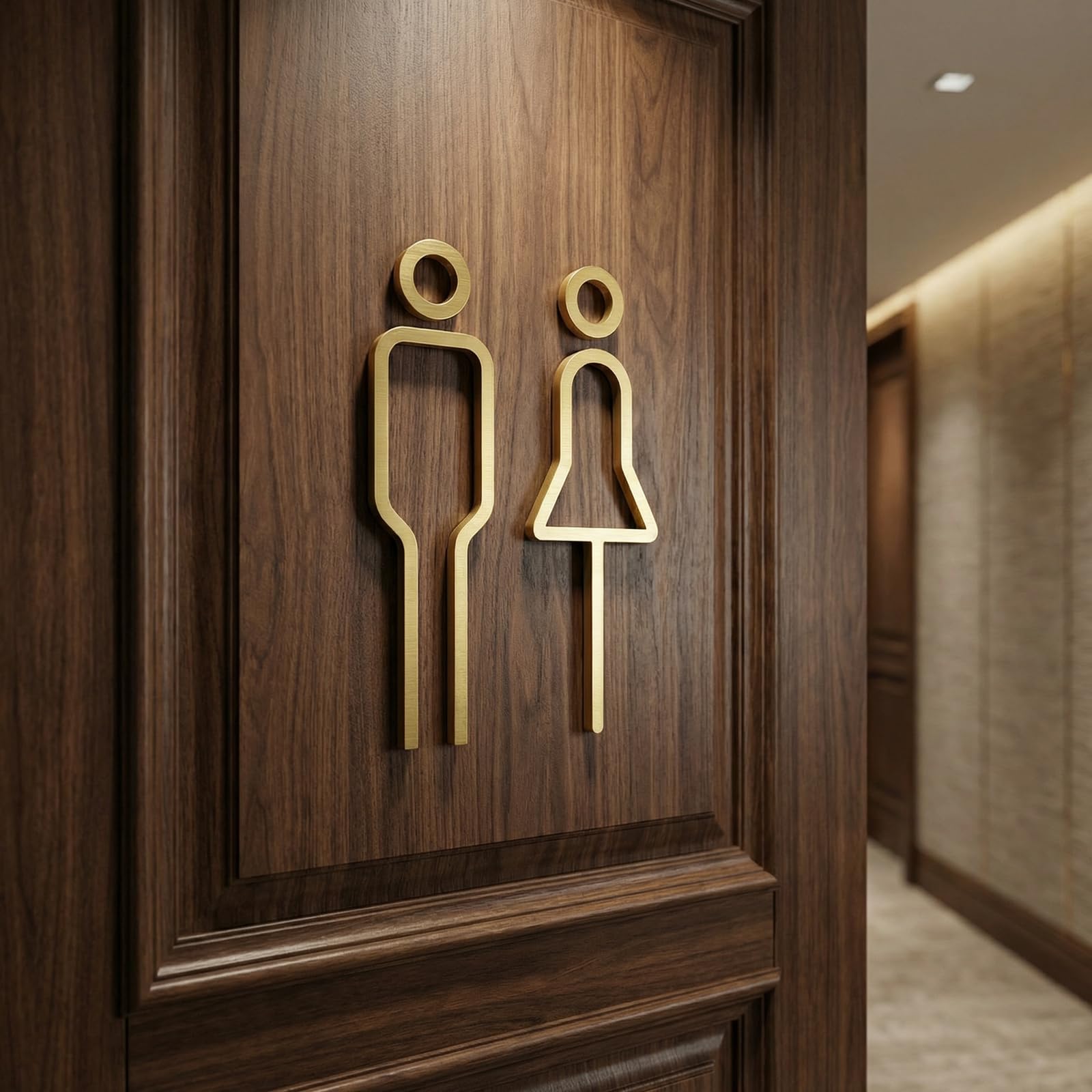 Nivofu Carteles de Baño Adhesivos Dorados, Señalización WC Hombre y Mujer en Acrílico Premium, Placa para Puerta de Aseo, Diseño Moderno para Oficina, Hotel y Restaurante, Fácil Instalación