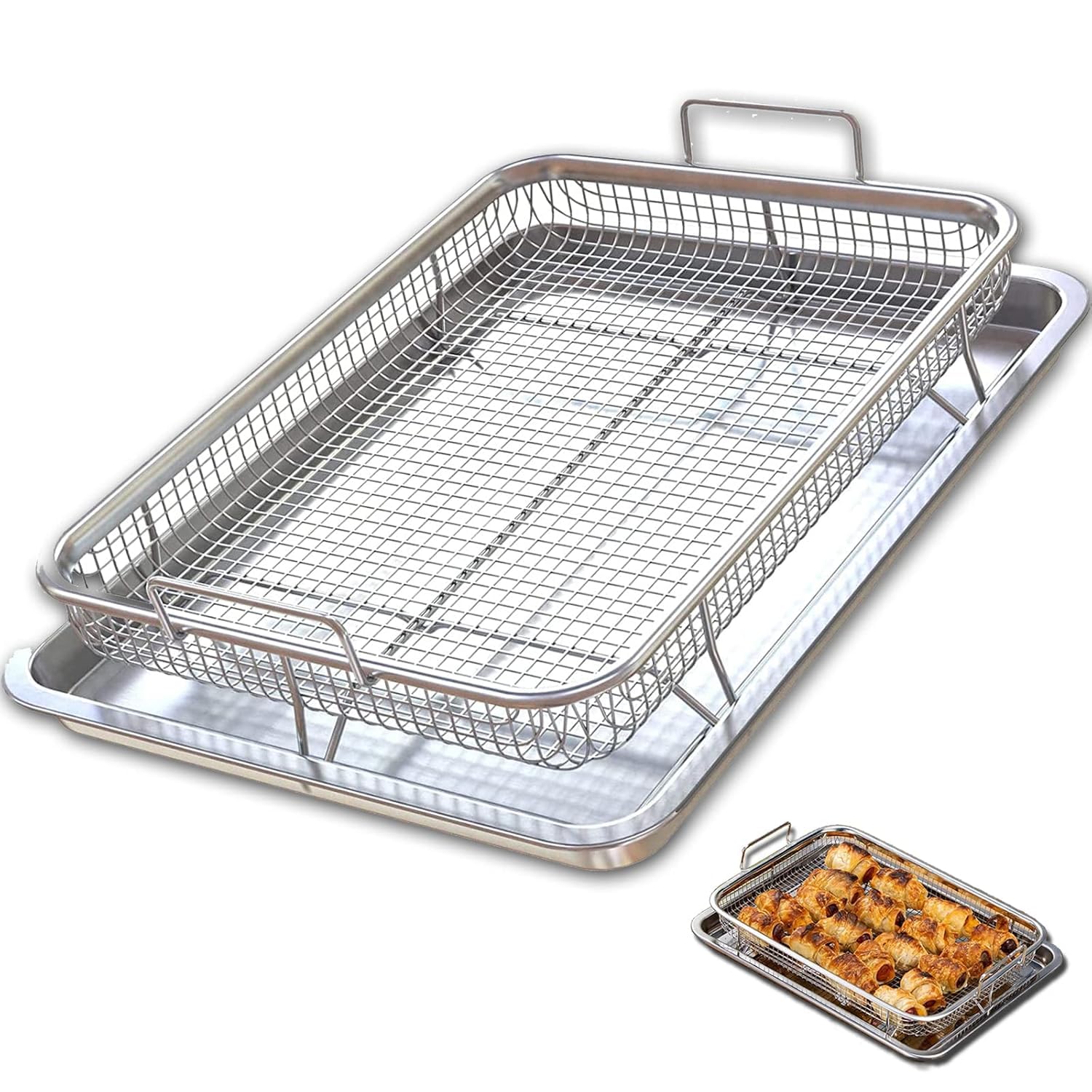 Stainless Steel Baking Tray with Wire Rack Set, Rectangle Cooling & Roasting Pan for Baking, Grilling, Draining Oil, Oven Safe, Rust Resistant, Food Grade Steel, Silver, Heavy Duty-image-36