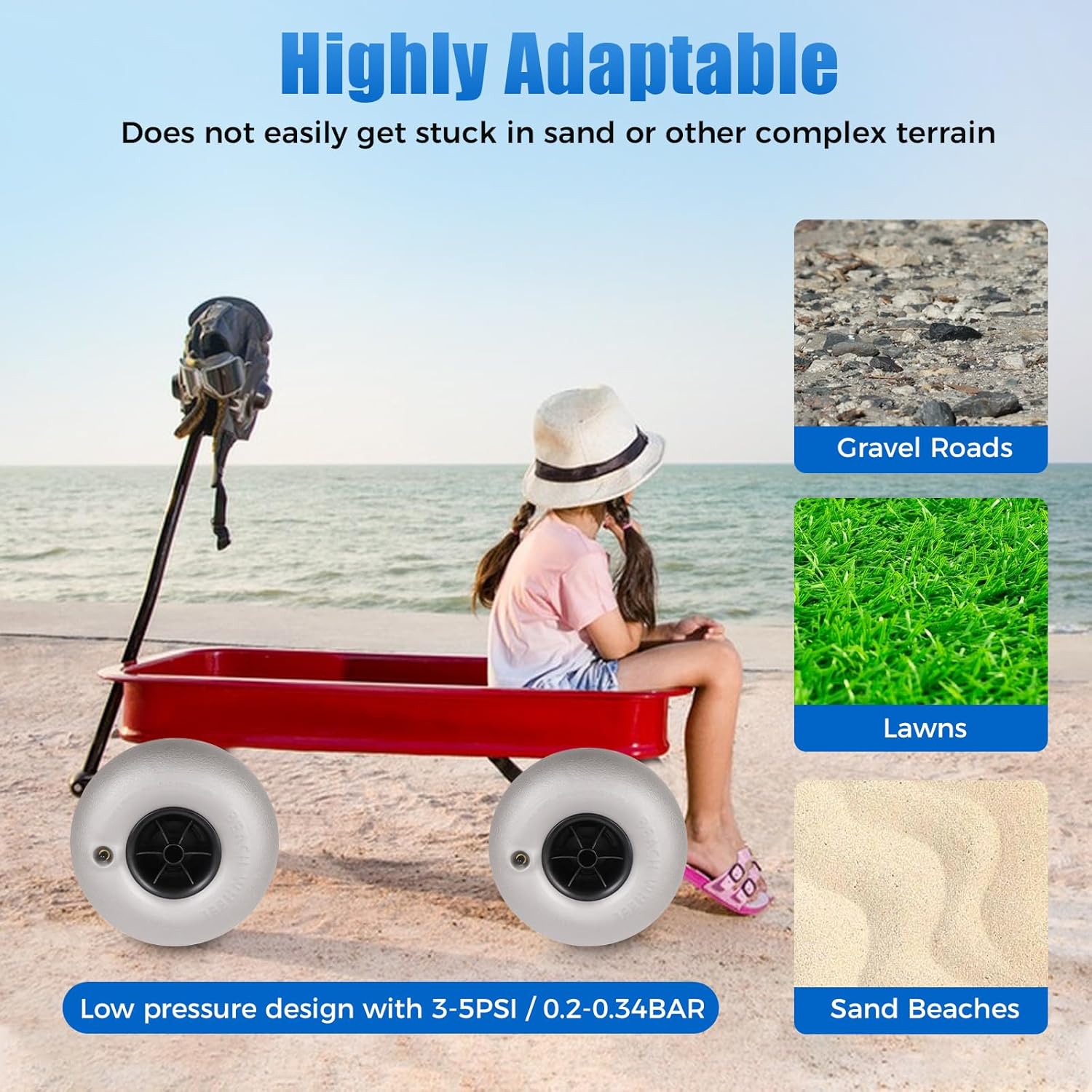 10in Beach Balloon Wheel,2 Pack Beach Cart Tires Replacement Big Sand Wheels,for Kayak, Canoe Cart and Buggy