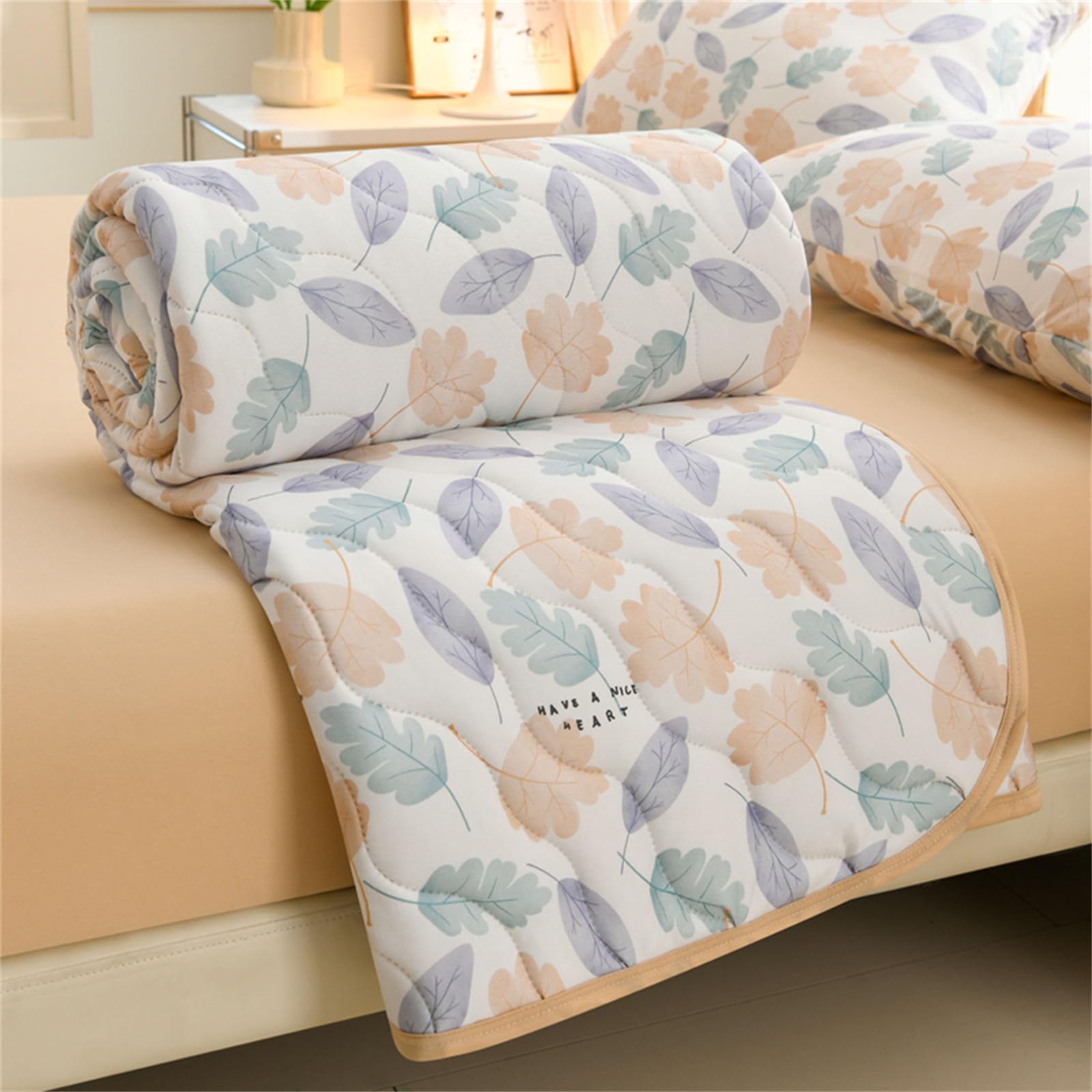Chickwin Quilted Bedspread, Microfibre Soft Warm Quilt Bedspread Reversible Bed Coverlet Bed Quilt Throw Single Double King Size, Bedroom Decor/All Season (Leaf A,150x200cm)