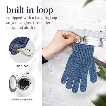 MainBasics Deep Exfoliating Bath Gloves, Blue, 1 Pair
