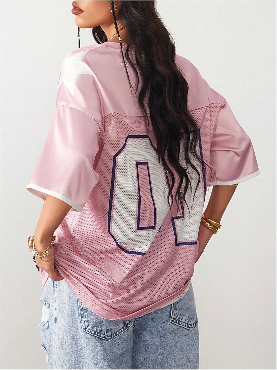 SOLY HUX Women's Y2k Oversized Tops V Neck Number Graphic T Shirts Streetwear Jersey Shirts - Image 3