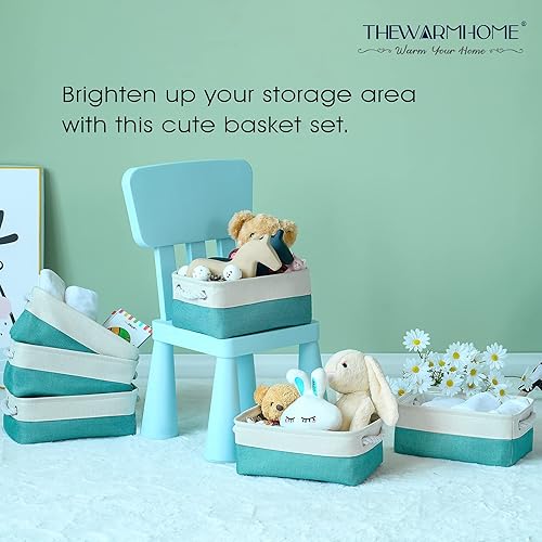 Miniatura 3 de TheWarmHome - Canasta de almacenamiento de tela resistente con asas, plegable, para organización y decoración, para estantes, armario, cuarto del
