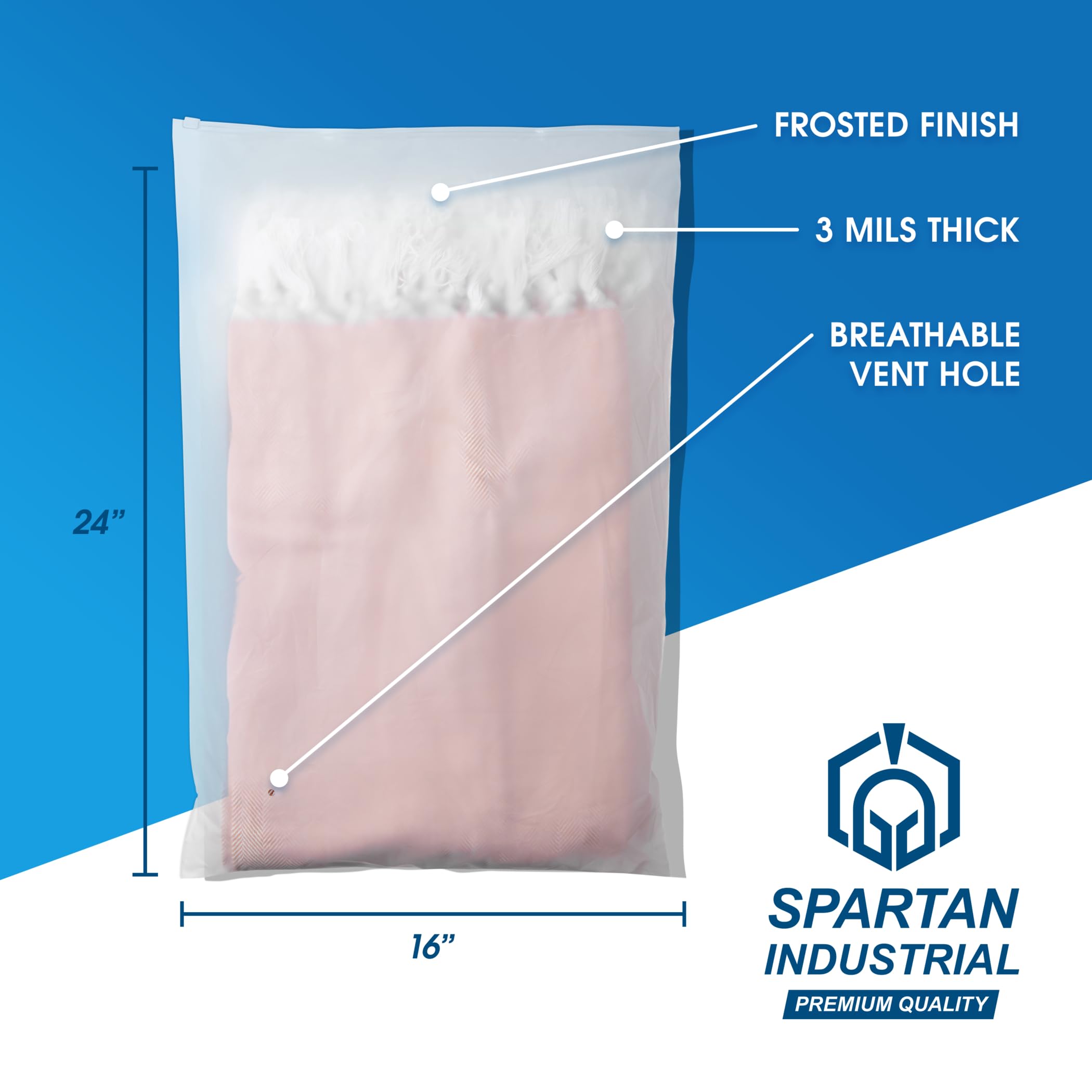 Spartan Industrial - 40,6 x 61 cm (200 Stück) mattierte Reißverschlussbeutel mit Belüftungsloch – extra große Plastiktüten zum Verpacken mehrerer Jacken, Bettwäsche, Perücken