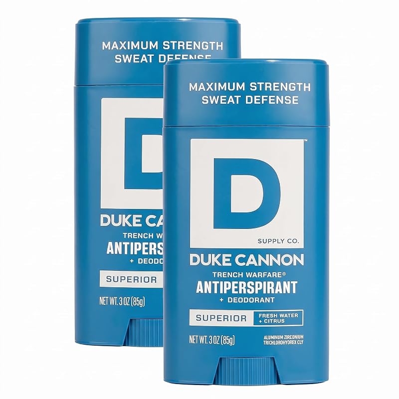 Desodorante antitranspirante Duke Cannon Supply Co Trench Warfare, fragrância Fresh Water & Citrus, à base de alumínio, 3 oz, pacote com 2