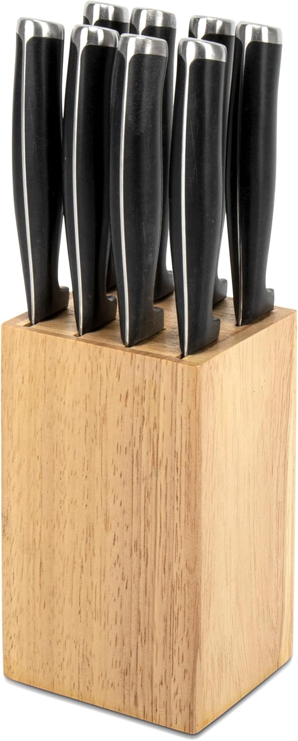 8 Slots Steak Knife Block Holder, 5.5" Wooden Small Knife Block without Knives,Compact and Space Saving Storage Knife Holder for Counter Top (1)