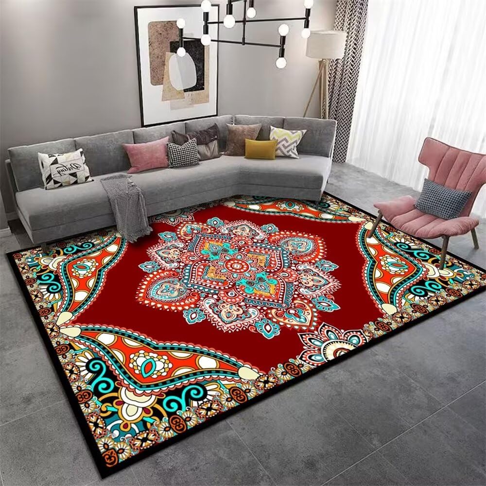 Tapis pour enfant rouge et vintage 200x200cm pour un coin lecture cosy