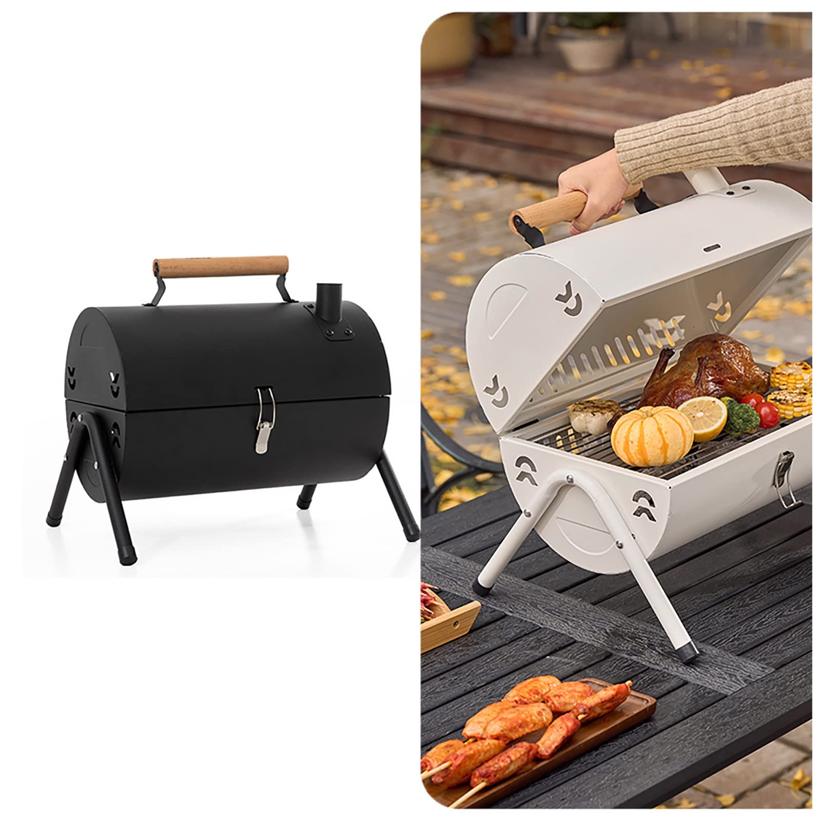 Barbecue à charbon de table avec couvercle et cheminée pour camping
