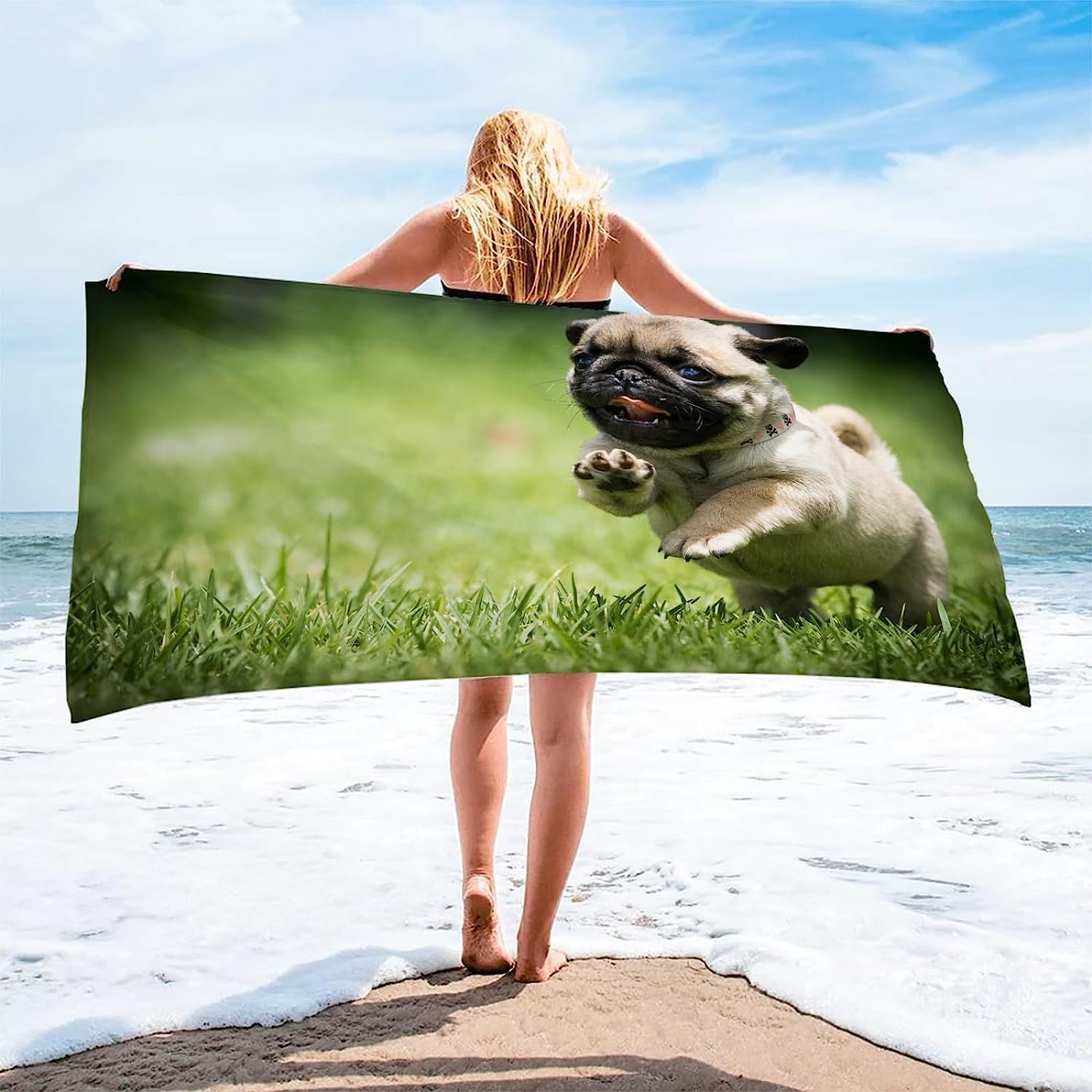Lindo Perro Toalla Playa Grande 200x200, Pradera Toalla de Playa Microfibra, Toallas, Toallas Baño, Absorbente, Secado Rapido, Sin Arena, Piscina, Playa, Camping b314