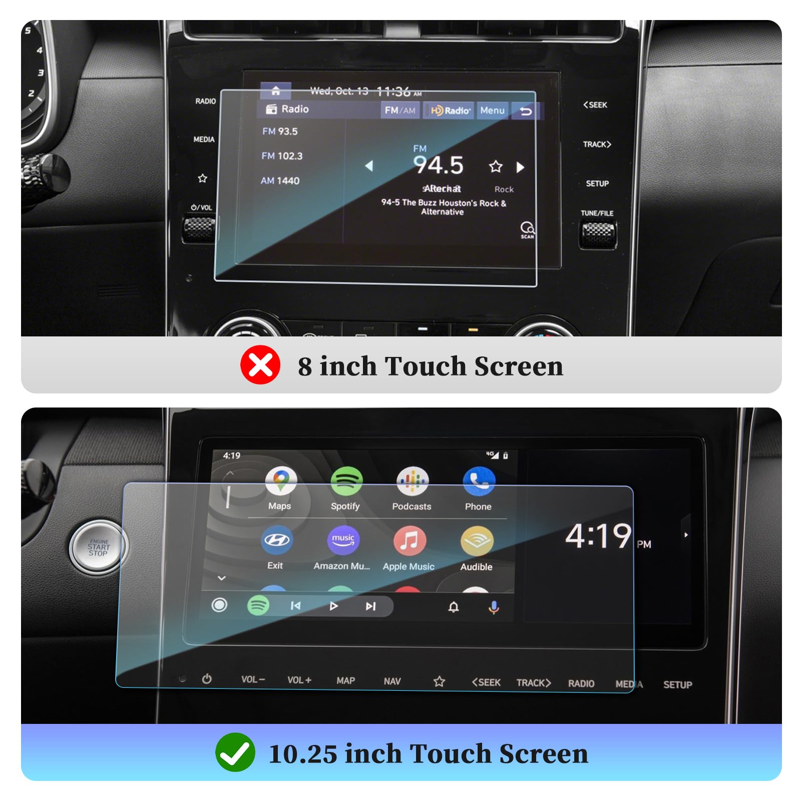 SKTU Pellicola compatibile con Hyundai Tucson NX4 2021-2023 2024 10,25'' Pellicola Protettiva per Display per GPS e Cruscotto e Condizionatore d'aria, Pellicola in Vetro Temperato