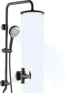 BRIGHT SHOWERS Rain Shower Heads System - 9 Inch Rainfall Shower Head and Handheld Shower Head with Height Adjustable Holder, Solid Brass Rail and 60" Long Stai