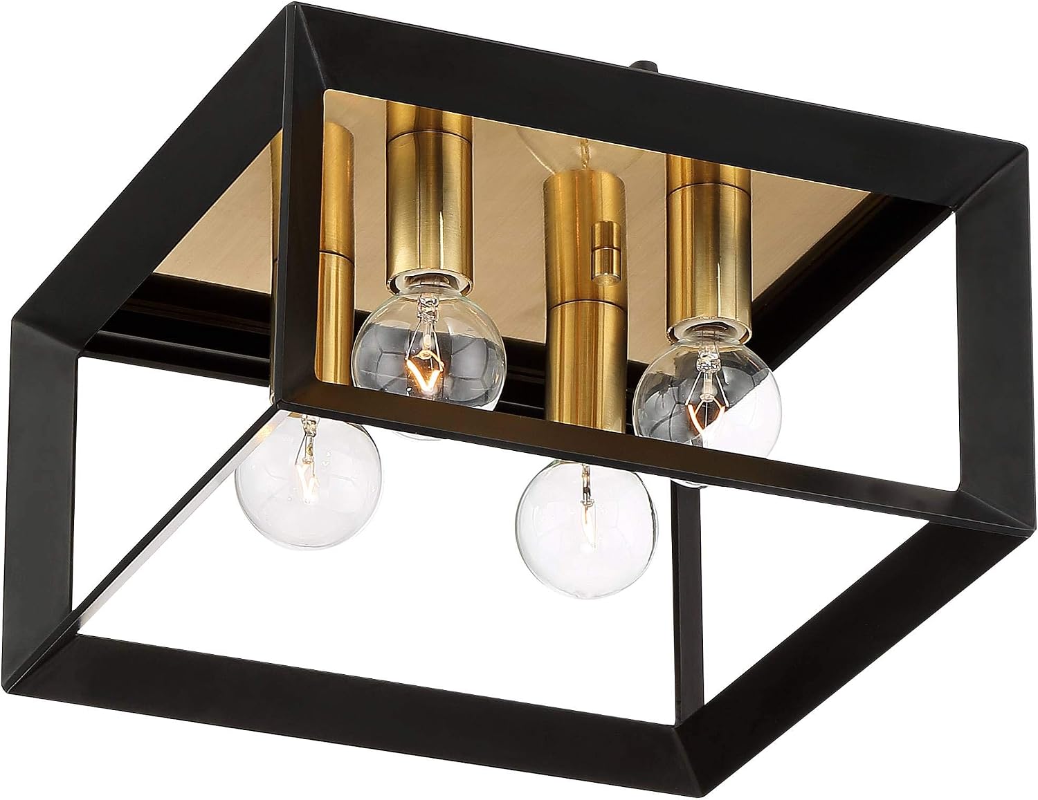 Possini Euro Design Gretna Modern Industrial Ceiling Light Flush-Mount Fixture 10" Wide Black Warm Gold 4-Light Square Frame for Bedroom Kitchen Living Room Hallway Dining Bathroom Schoolhouse