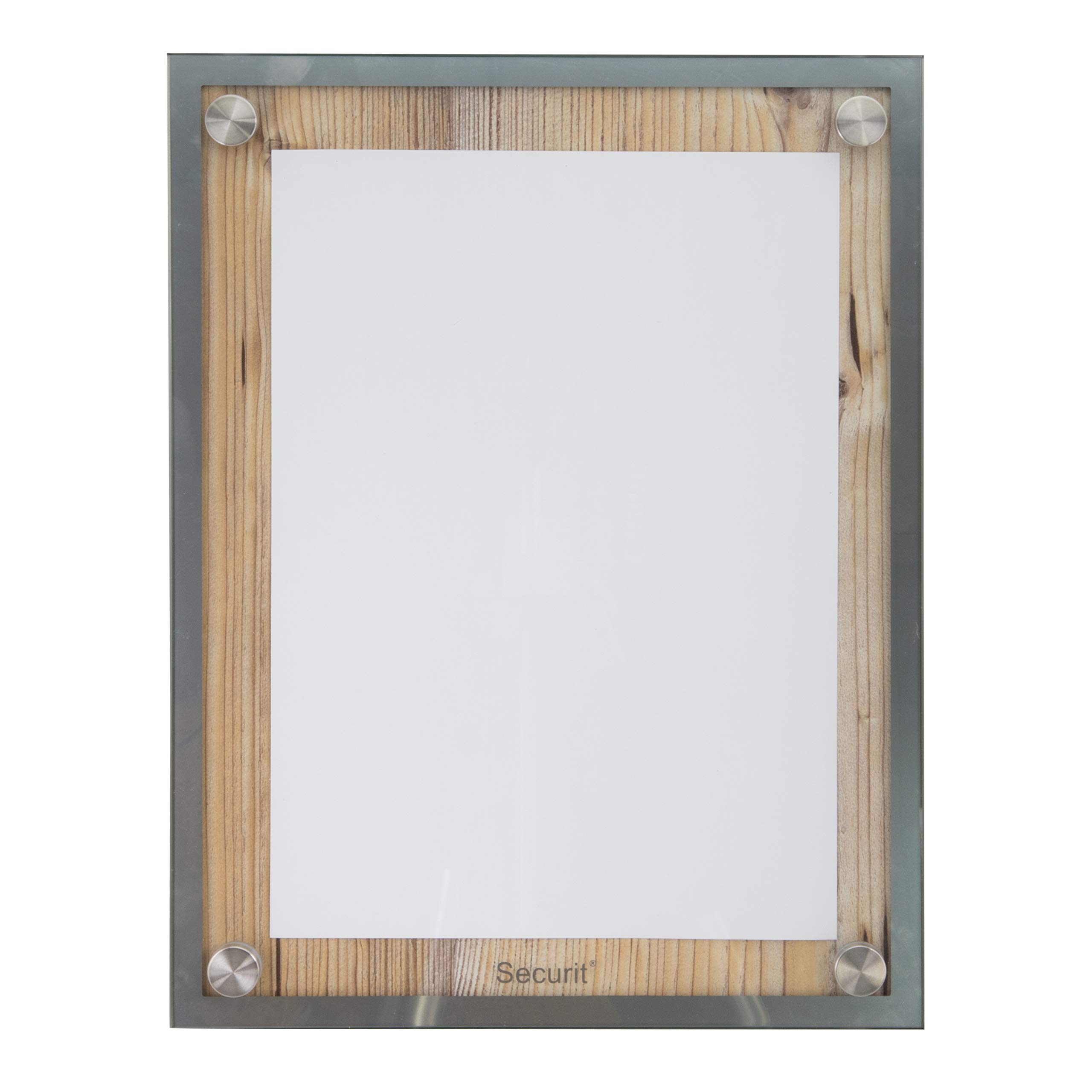 SECURIT - Expositor Glass Star A4 - Roble - 28 x 37 x 3 cm | Montaje en Poste o Pared - Borde de Acero Inoxidable