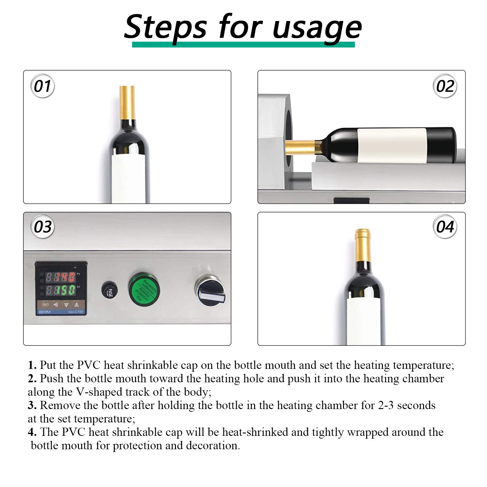 YJINGRUI Shrinker per capsule in PVC 1000 W Display digitale termostatico tappo di bottiglia di vino involucro termorestringente macchina 500 ℃ per diametro massimo 70 mm capsule in PVC