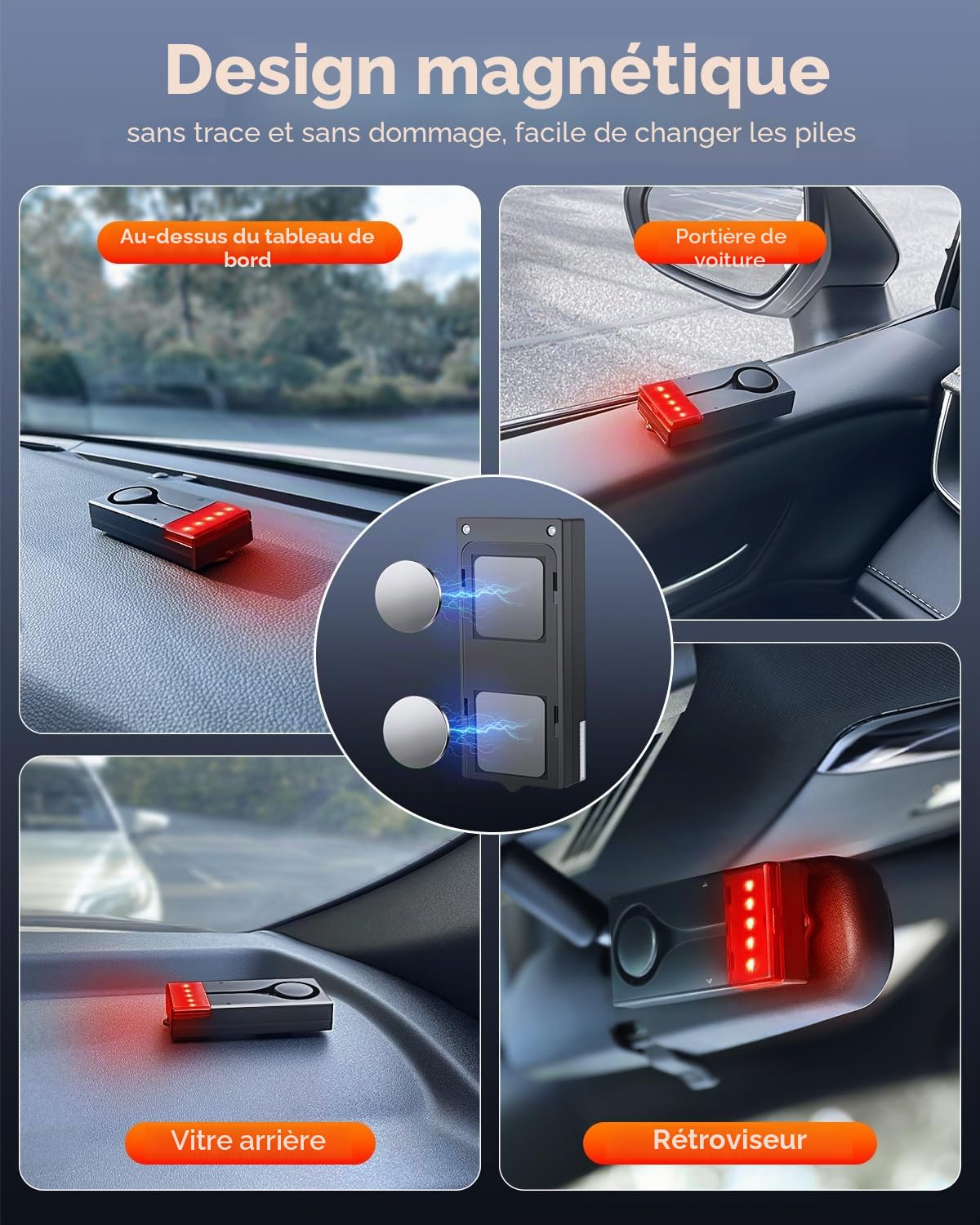 Alarme de vibration antivol pour voiture, ELECTOP 108 dB - Vibration sonore et lumineuse - Alarme de voiture à distance sans fil - Lumière de sécurité intérieure avec 2 alarmes