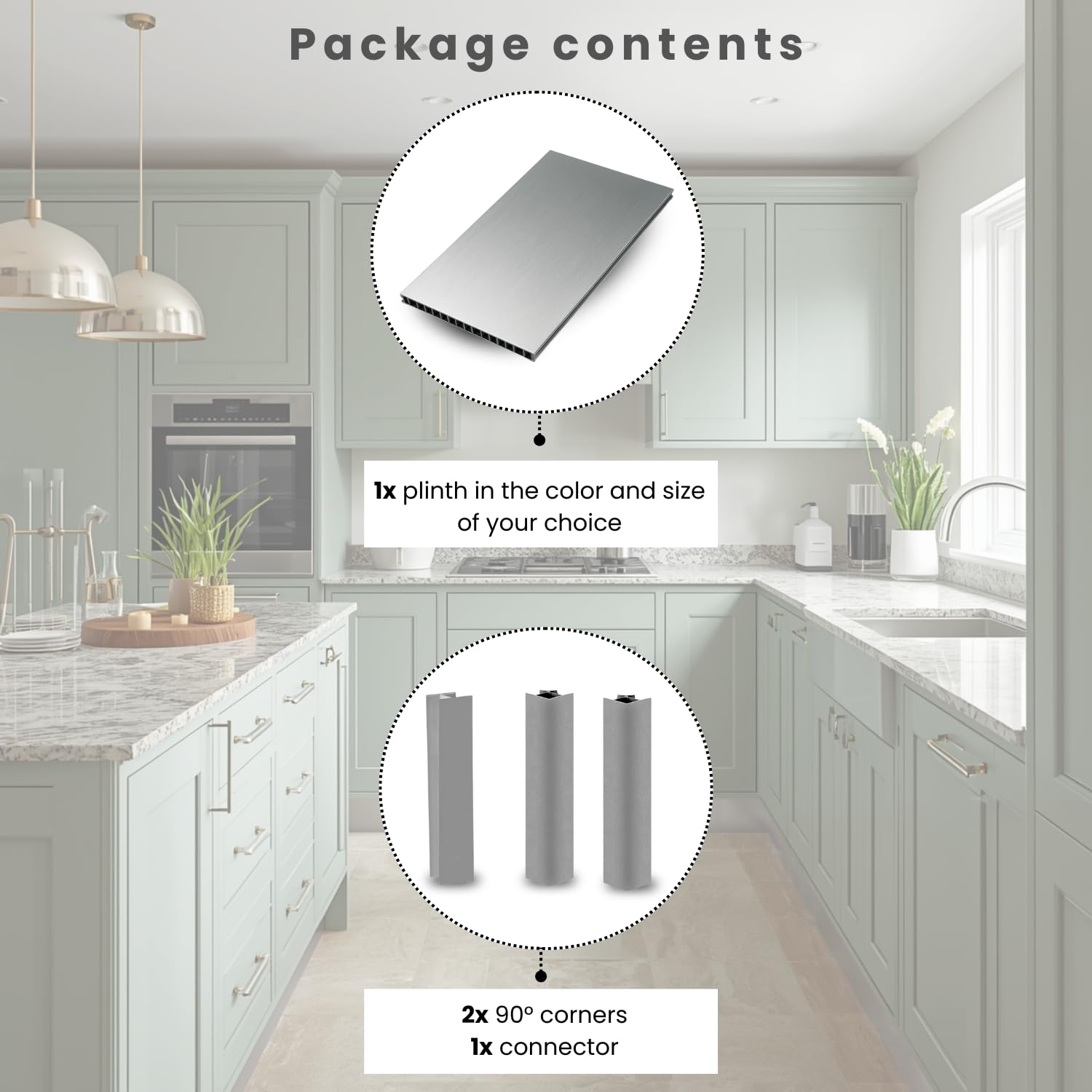 Evotrade Zócalo de cocina – Perfil rodapié L 2,5 m de PVC | Altura y colores a elegir + accesorios (2 tapones de ángulo de 90° + 1 junta) Made in Italy