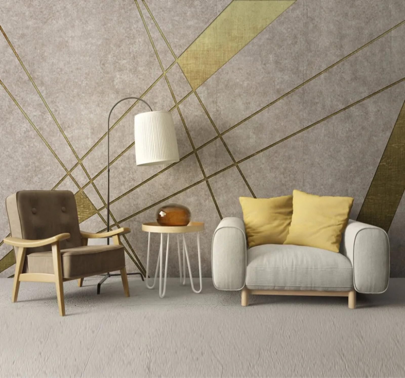 Wallpaper-3D-Xlm 350Cm×256Cm(B×H) Vintage Luxurious Gold Geometric Art 3D Wallpaper Easy Install Feature Office Living Room Sofa Bedroom Tv Background Wall Decoration-350Cm×256Cm