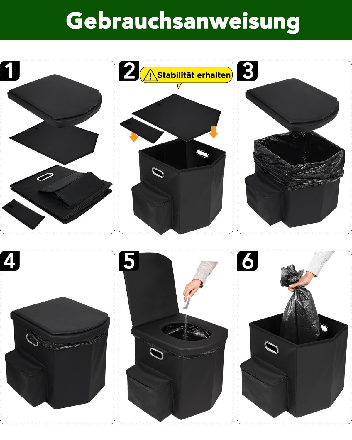 E EASTSTORM Faltbare Campingtoilette, 42 cm Sitzhöhe wie daheim, Notfall toilett für Erwachsene & Kinder, Garten,Angeln,Zelt, Schlafzimmer, Roadtrips, Strand