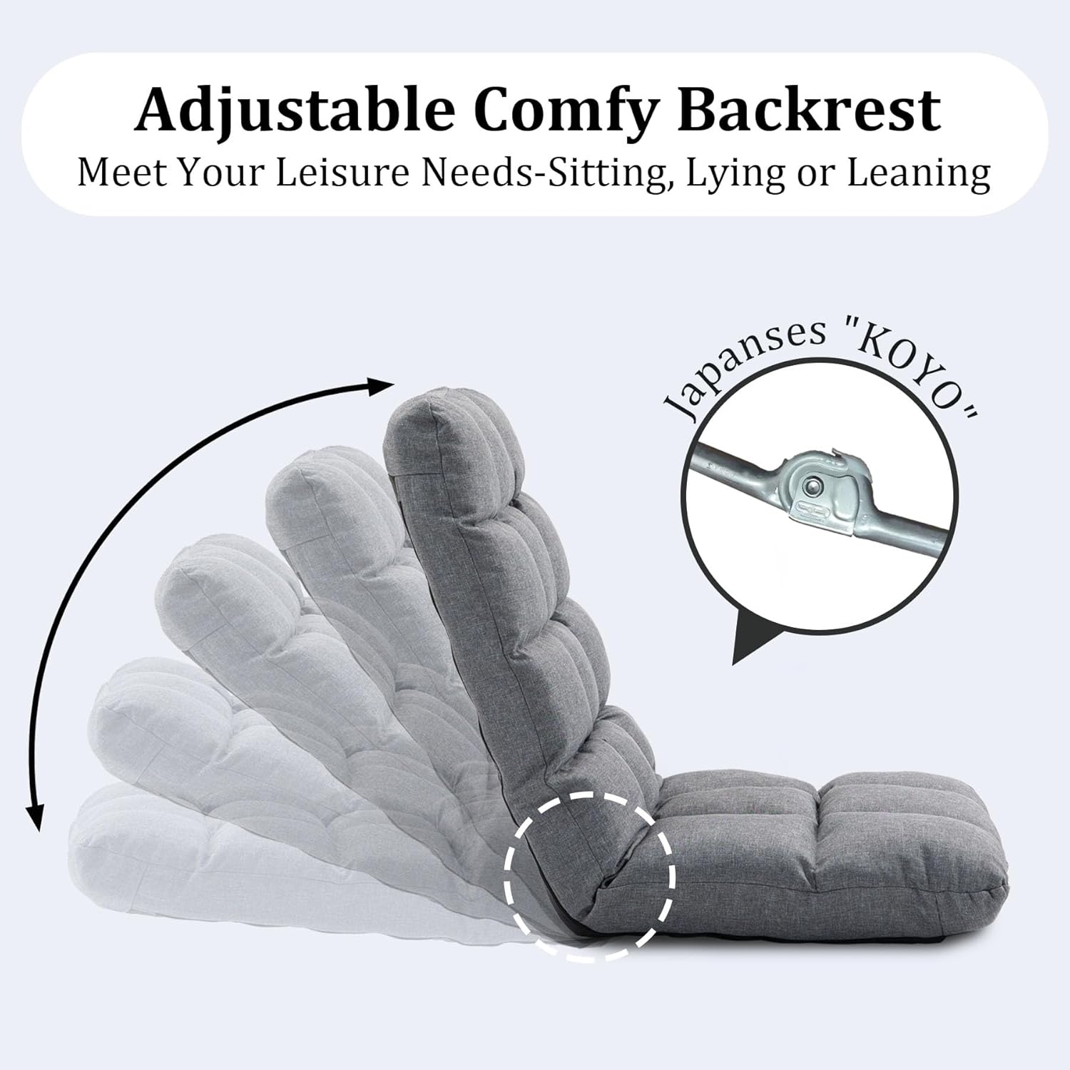 Folding Floor Chair with Back Support, 14 Adjustable Positions, Breathable Padded Sleeper Bed, Couch Recliner, Gaming Sofa Chair for Adults & Kids, Perfect for Meditating, Reading, Living Room (Grey)