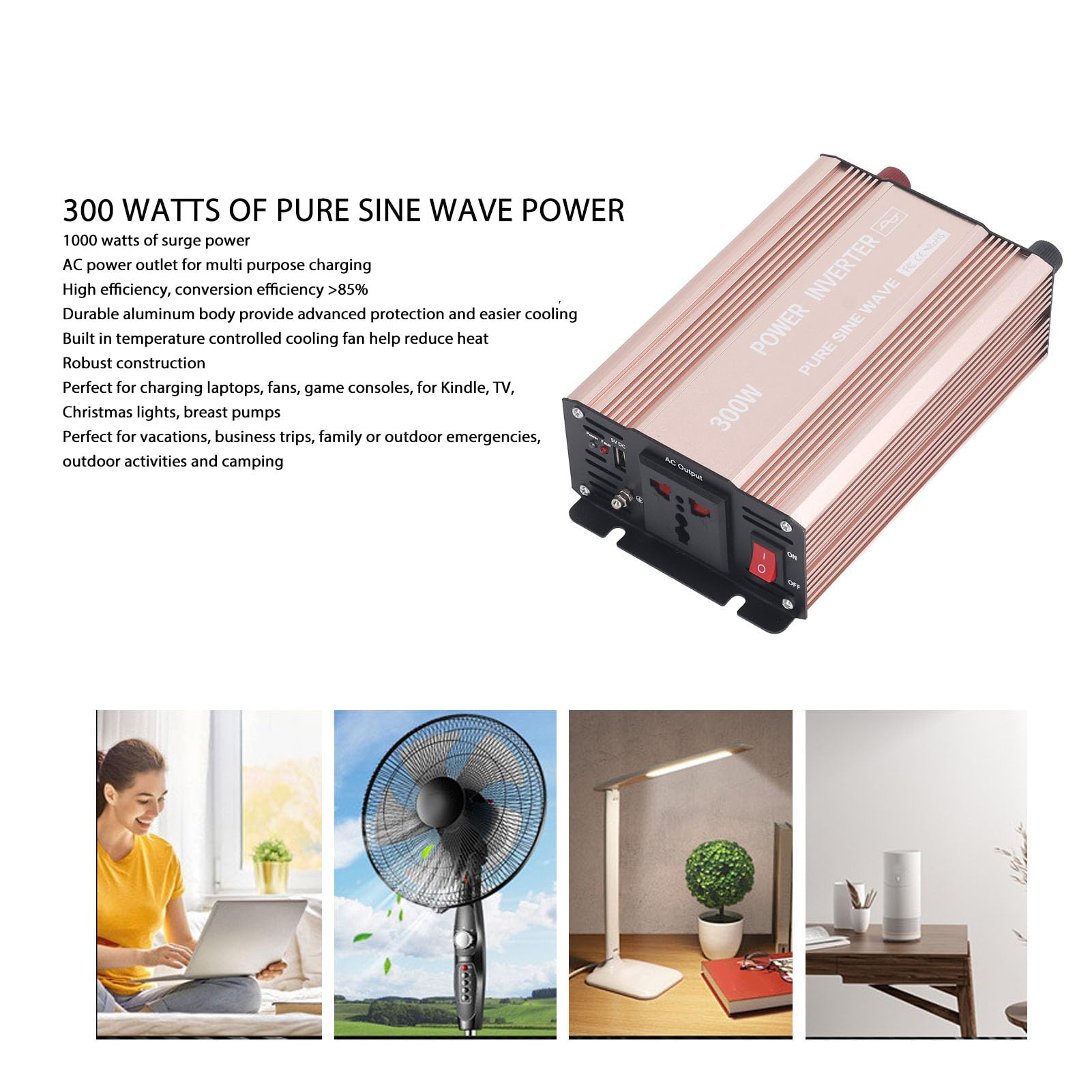 Generic Inversor de Coche de Onda Sinusoidal Pura, Salida de 220 V, Inversor de Onda Sinusoidal Pura, Impulso Robusto, Alta Eficiencia para Vacaciones (24V a 220V)