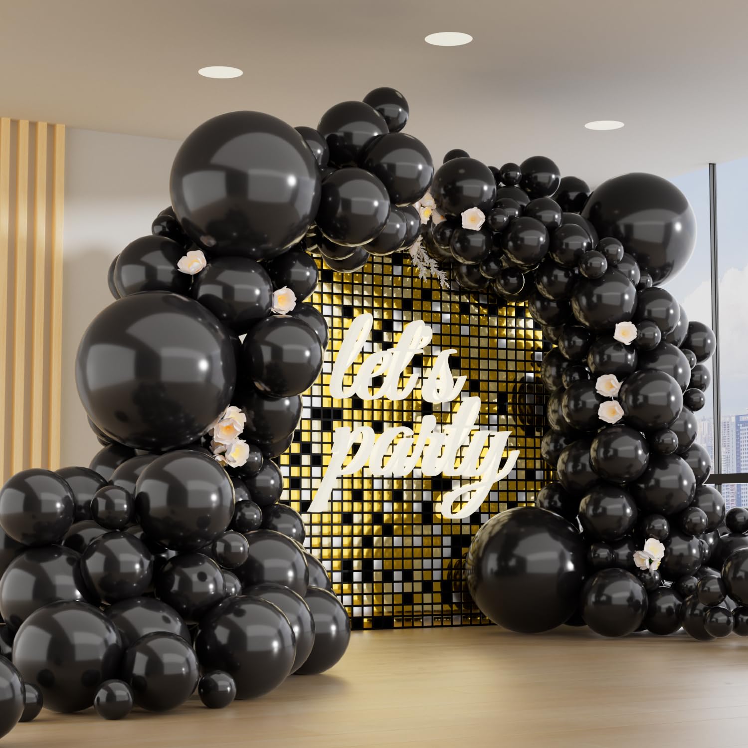 150pcs 18 12 10 5 Inch Black Balloon Garland Arch Kit (With 2 Ribbons)