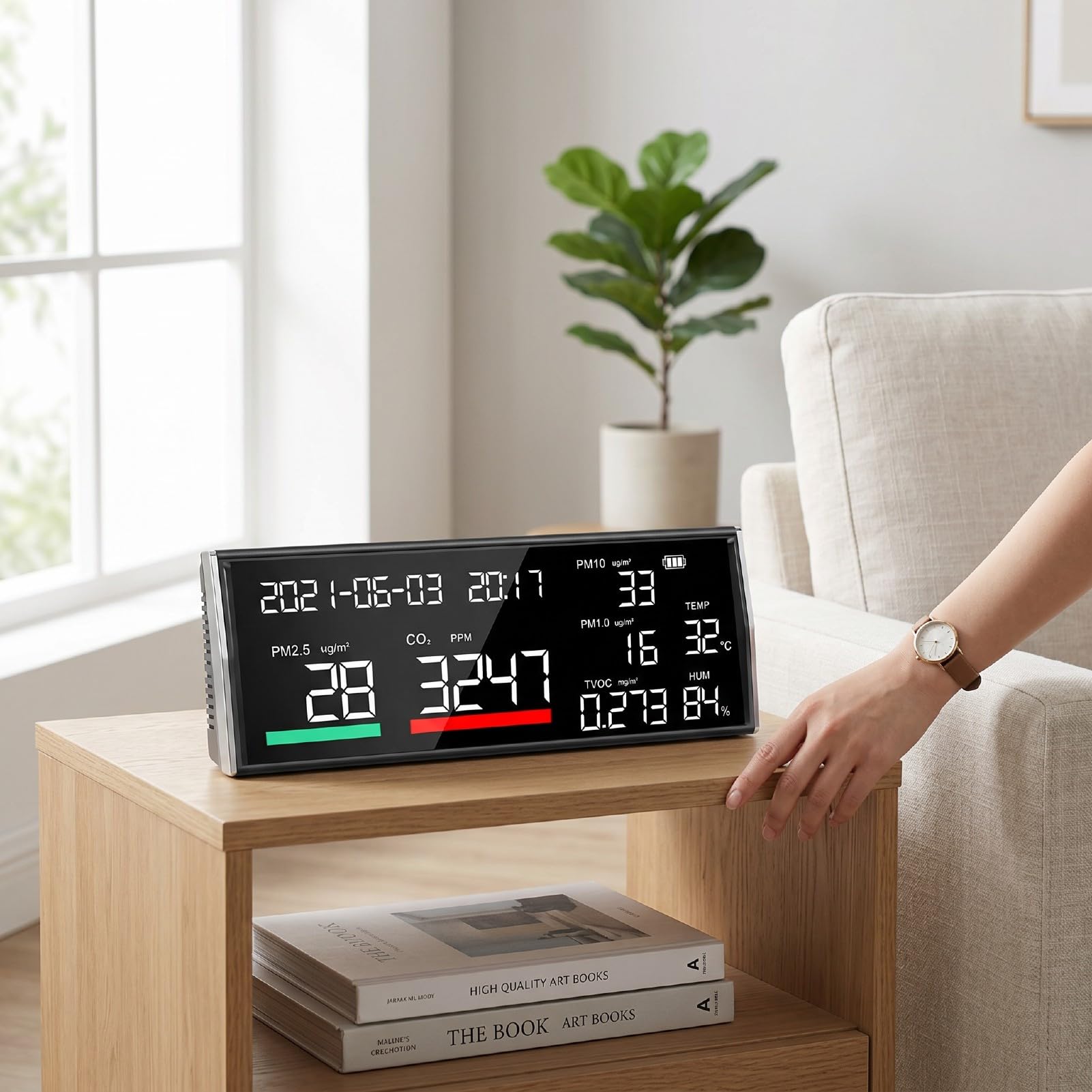 Sxhlseller Medidor de Calidad del Aire CO2 TVOC PM2.5 PM1.0 PM10 para