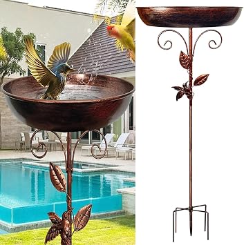 Vogeltränke für Garten, Verbesserte 5-Klauen-Basis, Vogeltränke aus Metall, 2-in-1 Stehendes Vogelbad & Futterstation für Garten und Balkon, Winterfeste Vogeltränke