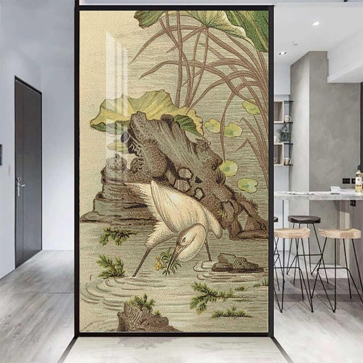 Static Cling Window Film , Stained Glass Door Film Privacy Window Tints, Anti-UV/No Glue for Home Office Decoration, Japanese Pattern 23.6Wx59L-inch