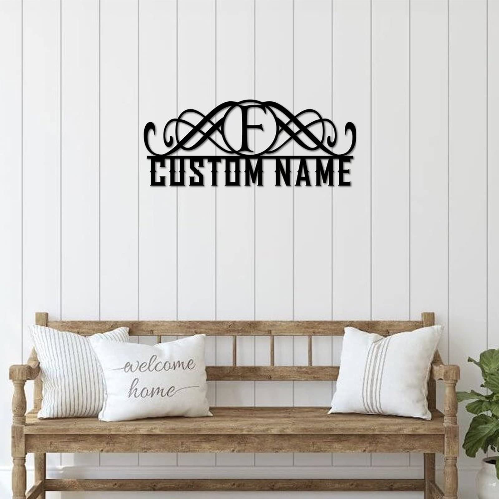 Letreros de metal con monograma de letra F personalizada con apellido, letrero de metal para pared, letrero de apellido para exteriores, letrero de nombre de letra dividida, letrero de nombre de metal