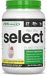 PEScience Select Vegan Plant Based Protein Powder, Peanut Butter, 27 Serving, Pea and Brown Rice Blend