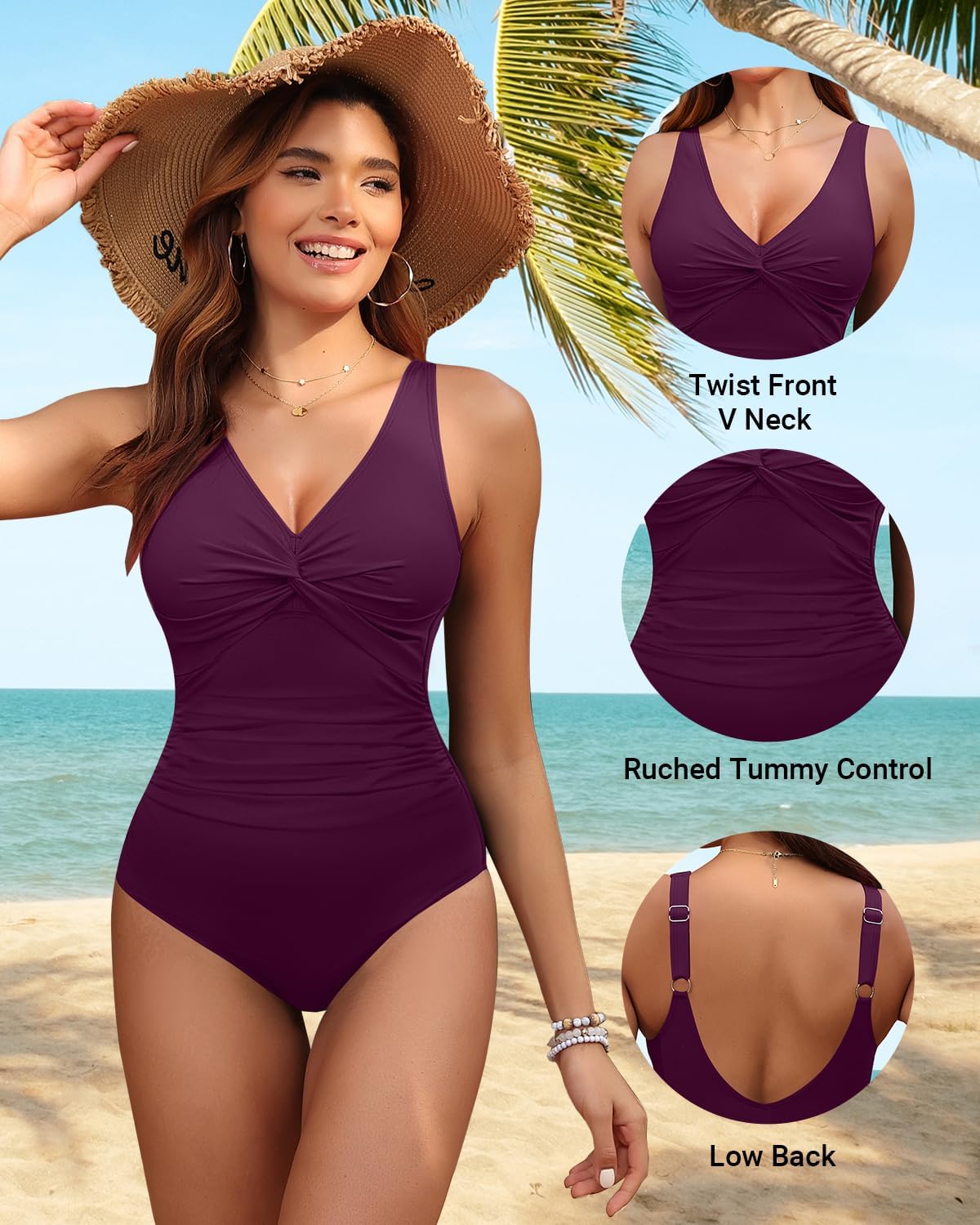 Holipick Women Tummy Control One Piece Swimsuit - Push Up Bathing Suit Full Coverage Slimming Swimwear - Image 4