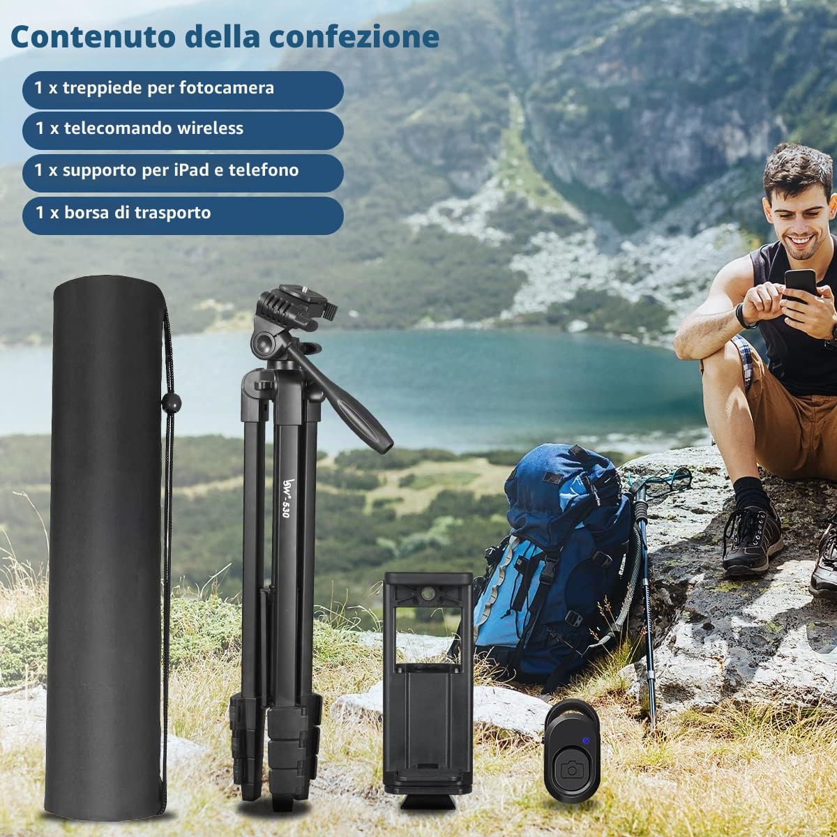 Treppiede per iPhone, treppiede per fotocamera da 60 pollici per iPad, treppiede Lusweimi con treppiede 2 in 1 per cellulare, iPad, fotocamera, treppiede con borsa da trasporto per viaggio/fotografia