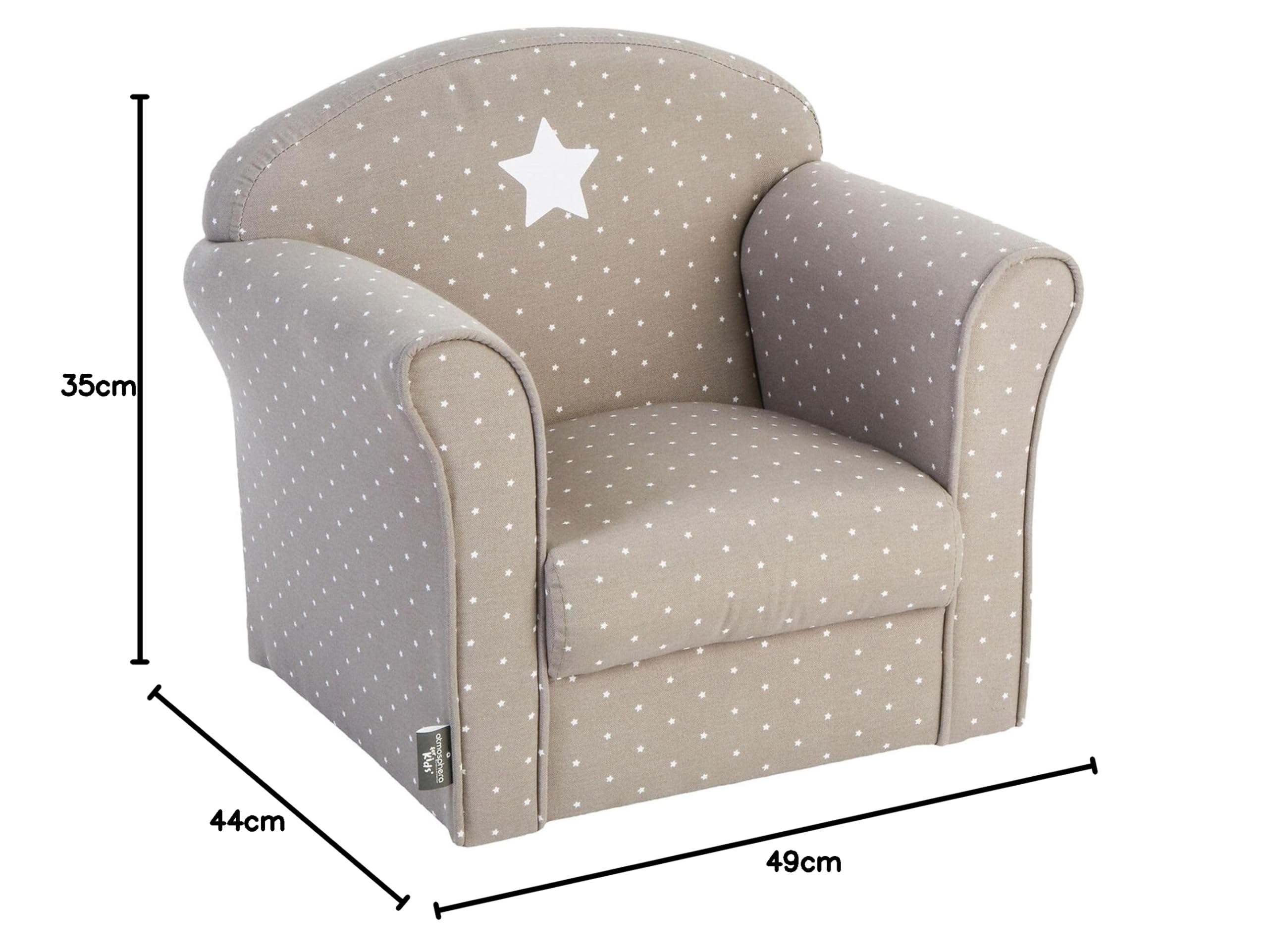 Sillón Infantil Classic Color Gris Topo con Estampado Decorativo, 49 x 35,2 x 44 cm