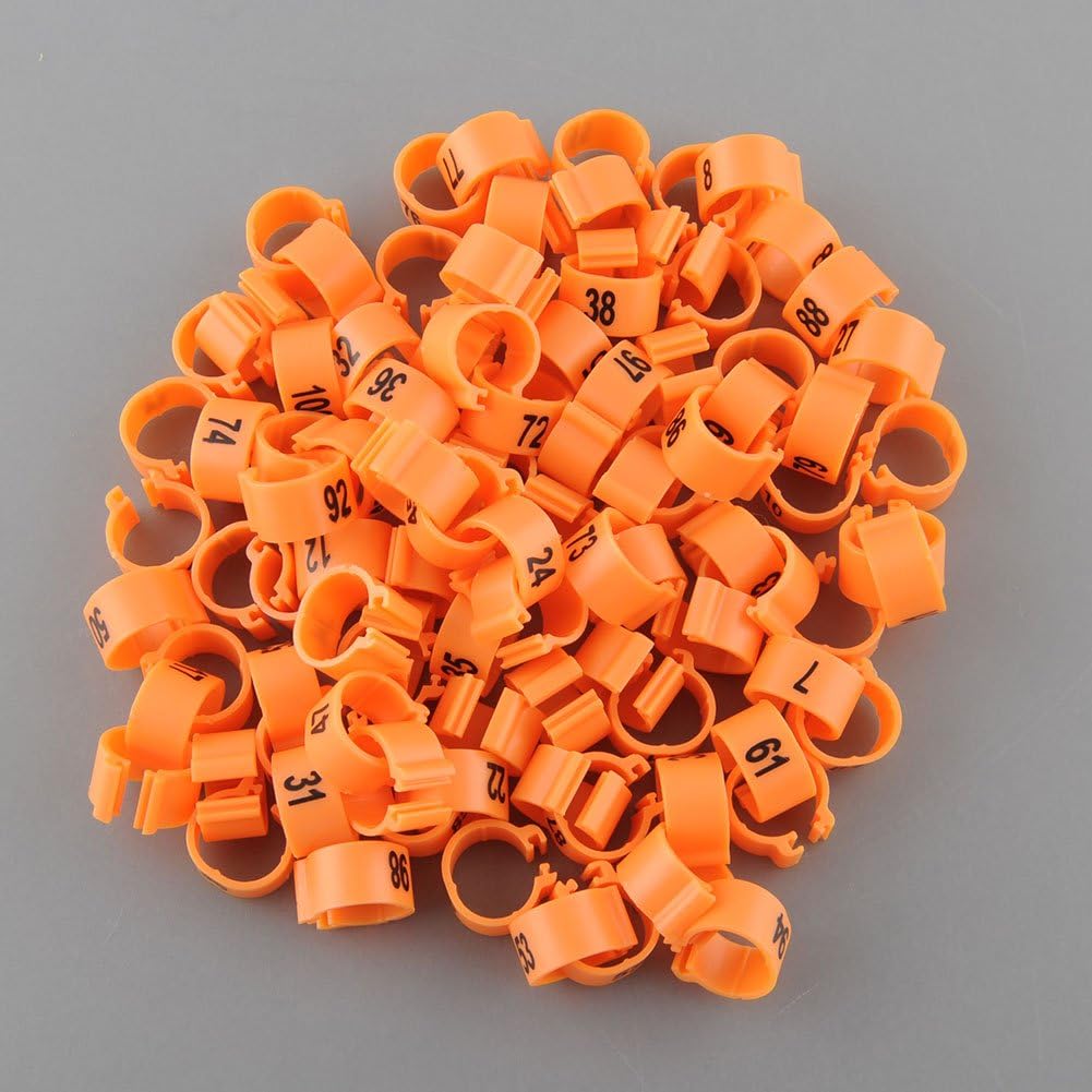 100 Numbered Chicken Leg Bands (orange) 443