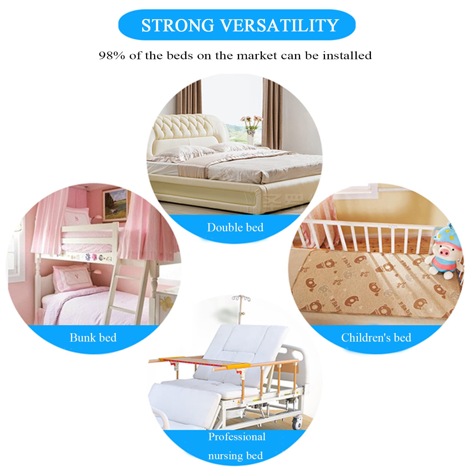 Sponde per Letto per Anziani, Regolabili, di Sicurezza, per Ospedale, per Adulti e Anziani, con Bastone da Letto, per disabili, dispositivi di Protezione anticaduta, B, 7