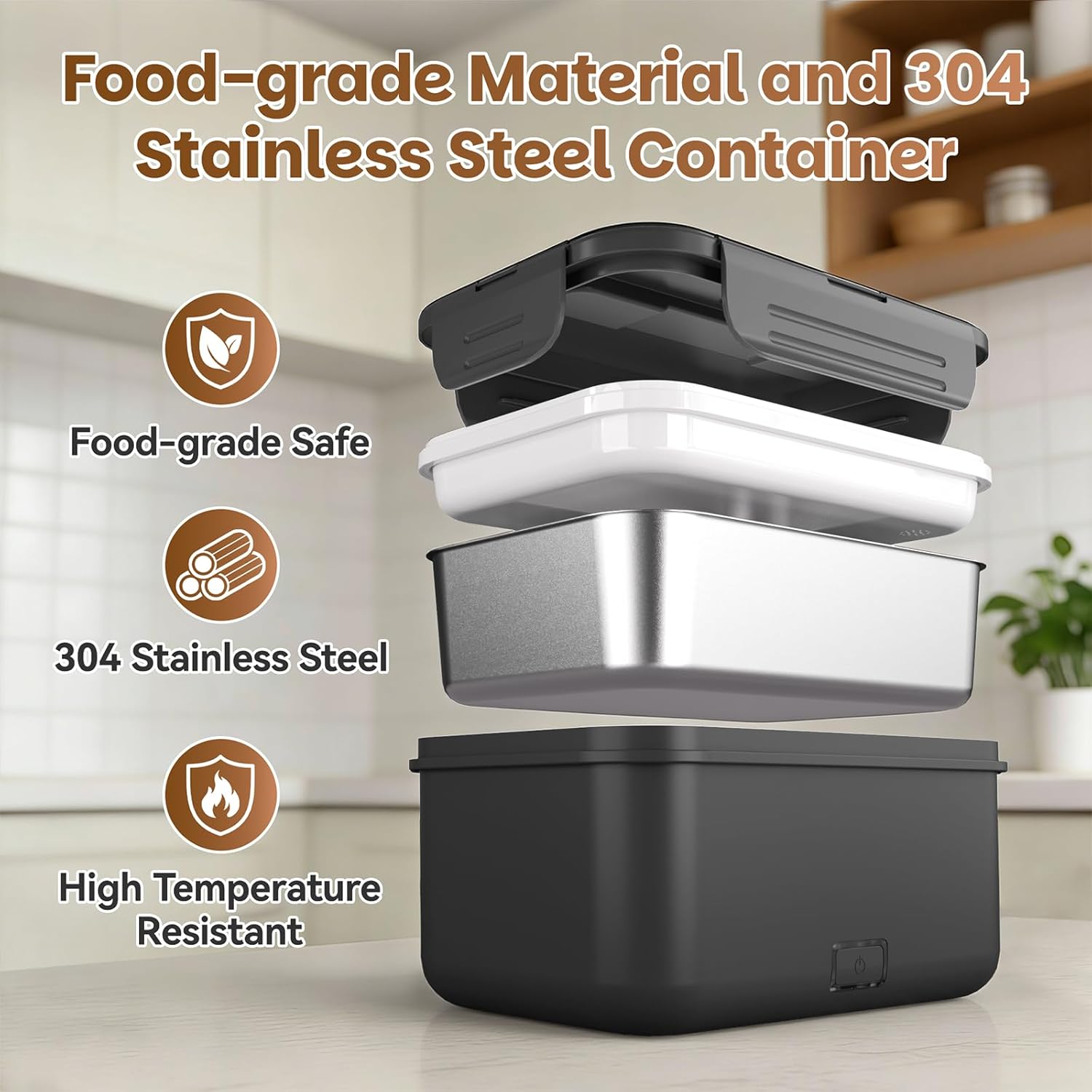 Vabaso Cordless Electric Lunch Box with 8000mAh Battery, 1.8L/7.6-Cup Heated Lunch Box for Adults, Portable Self-Heating Food Warmer for Office Outdoor Work