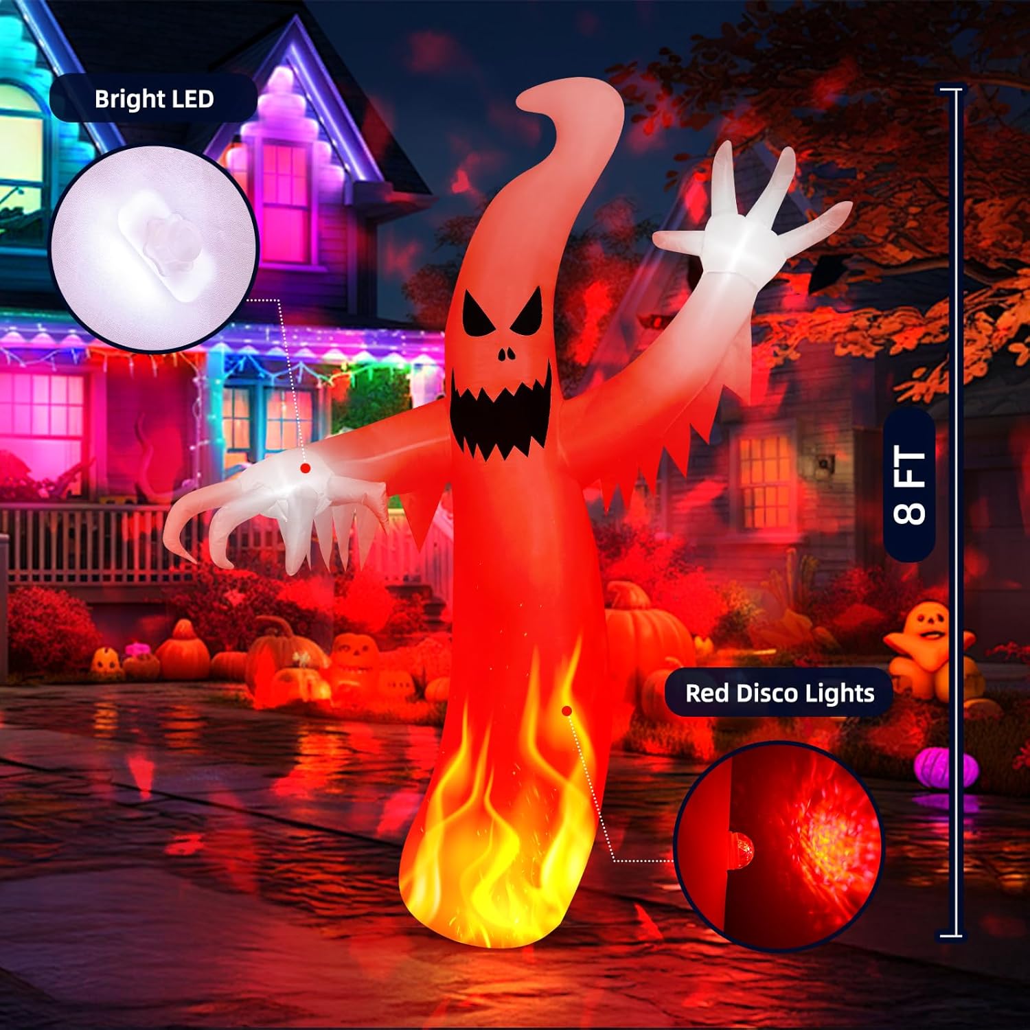 MGparty 8 FT Tall Halloween Inflatables Ghost Outdoor Decorations Blow Up Yard Sracy Ghost with Built-in LEDs Red Disco Light for Lawn Garden Holiday Party
