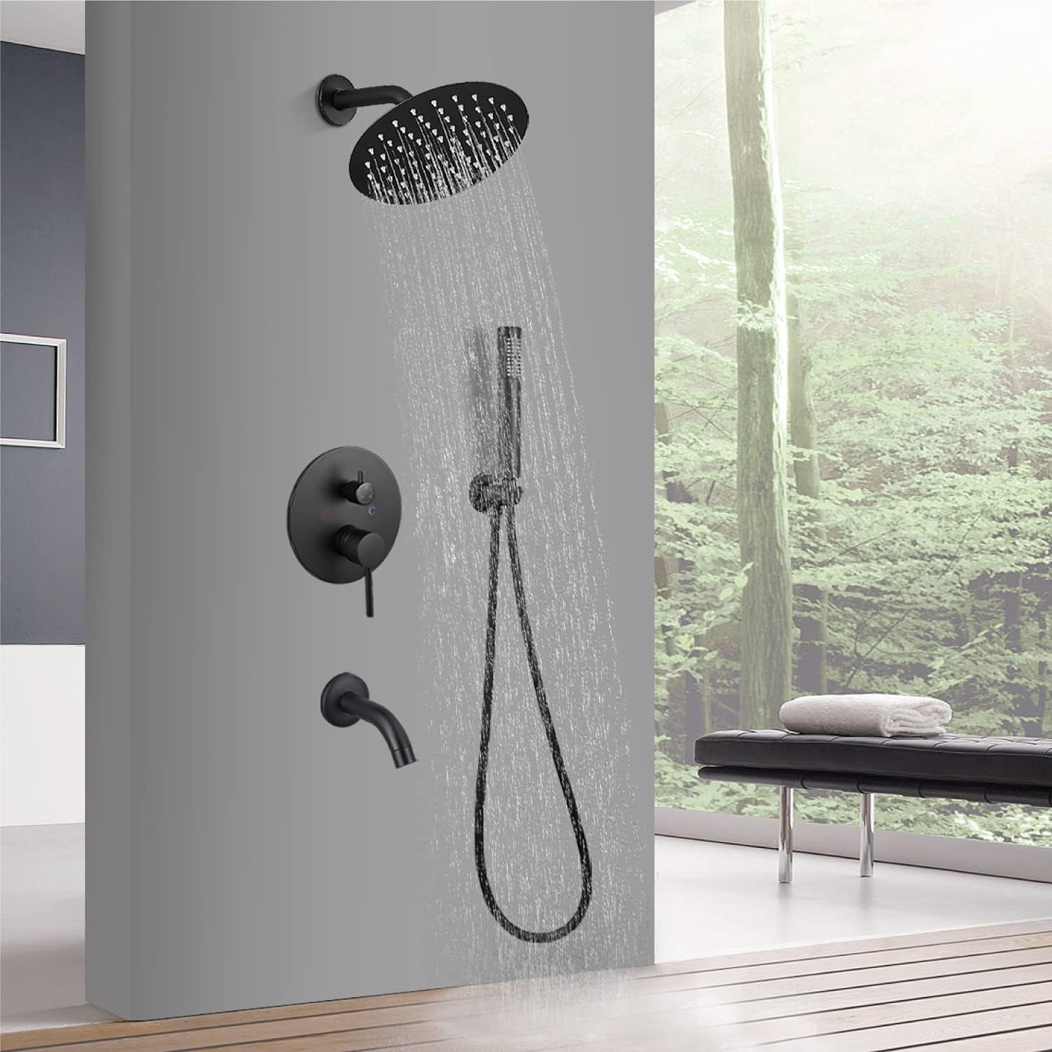 Buy 2 get 3 Matte Black Tub Spout and Handheld Sprayer Shower System with 8 Inch Shower Head Waterfall Wall Mounted Bathroom Rainfall Shower Faucet Single Handle with Rough-in Pressure Balance Valve 40% Off Discount Matte Black Tub Spout and Handheld Sprayer Shower System with 8 Inch Shower Head Waterfall Wall Mounted Bathroom Rainfall Shower Faucet Single Handle with Rough-in Pressure Balance Valve