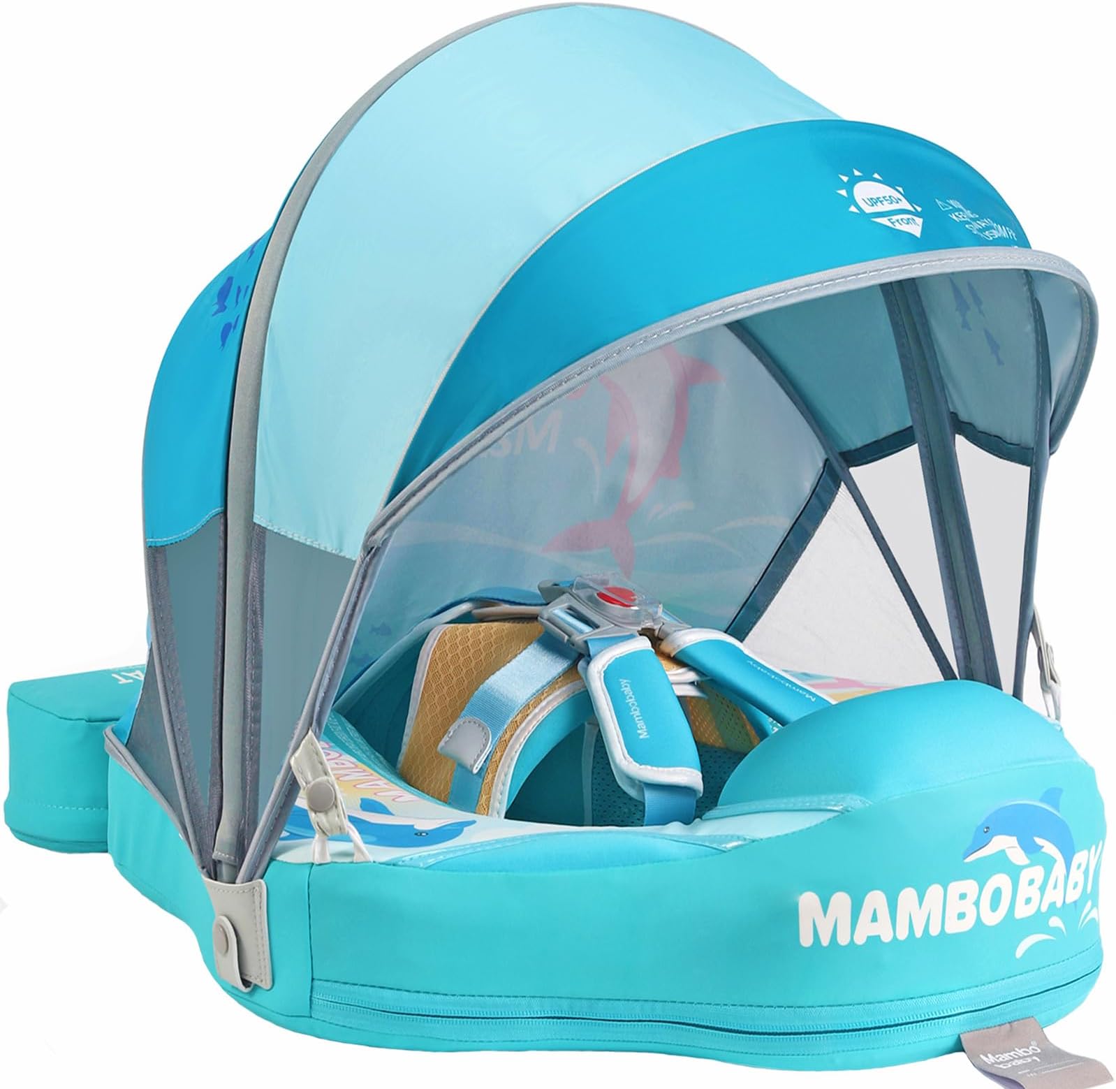 Mambobaby Float with Canopy and Tail New Upgraded Non-Inflatable Baby Pool Float Mambo Float Swim Trainer Solid Infant Swim Float Adjustable Pearl Foam Baby Swim Ring