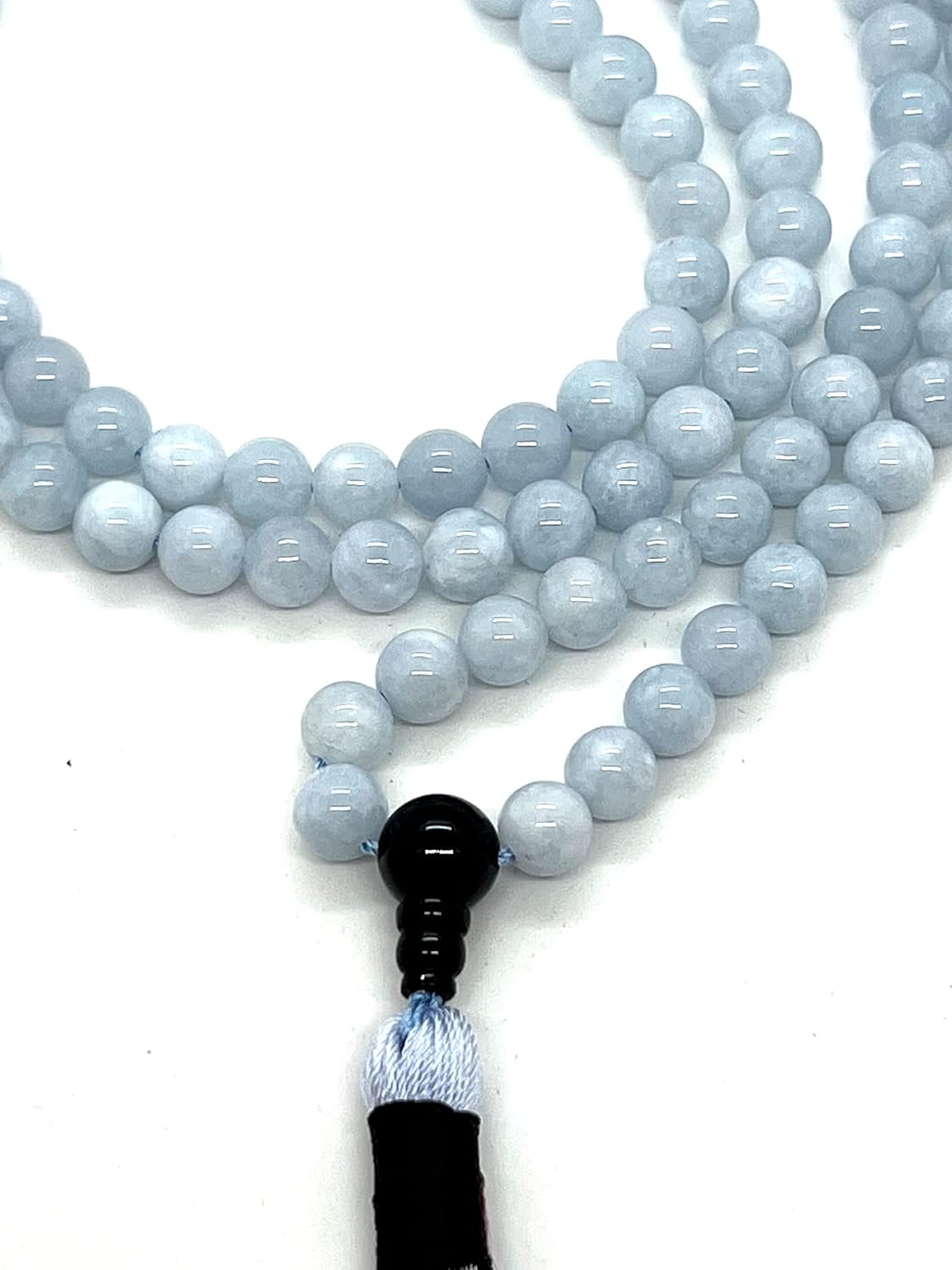 Aquamarine & Black Onyx Mala Beads Necklace | Serene Harmony | Throat & Root Chakra | Pisces Birthstone | 8mm, 108 Beads - Image 2