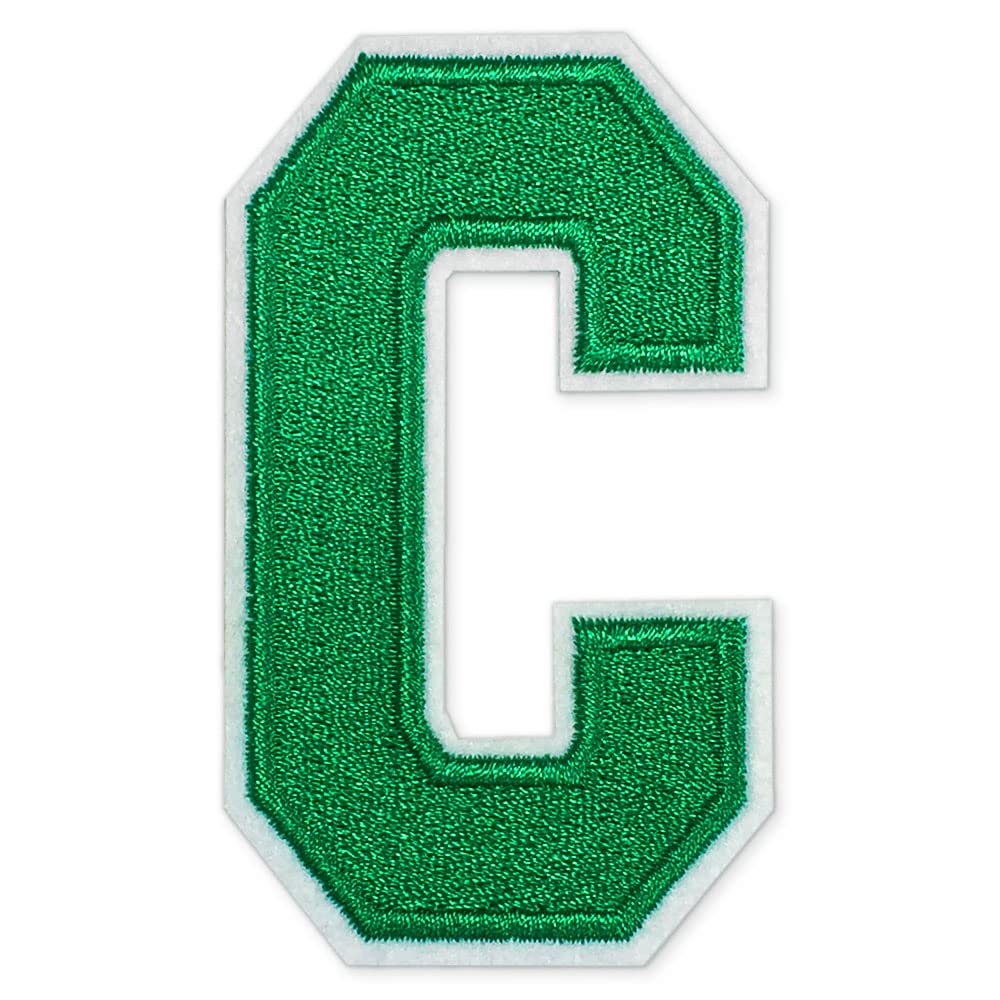 Letter C - 3" Embroidered Iron-on Letter Patches with Glue Back, Alphabet Applique Patches for Clothing, DIY Craft, 1 pc, TR-12249 (Green/White)