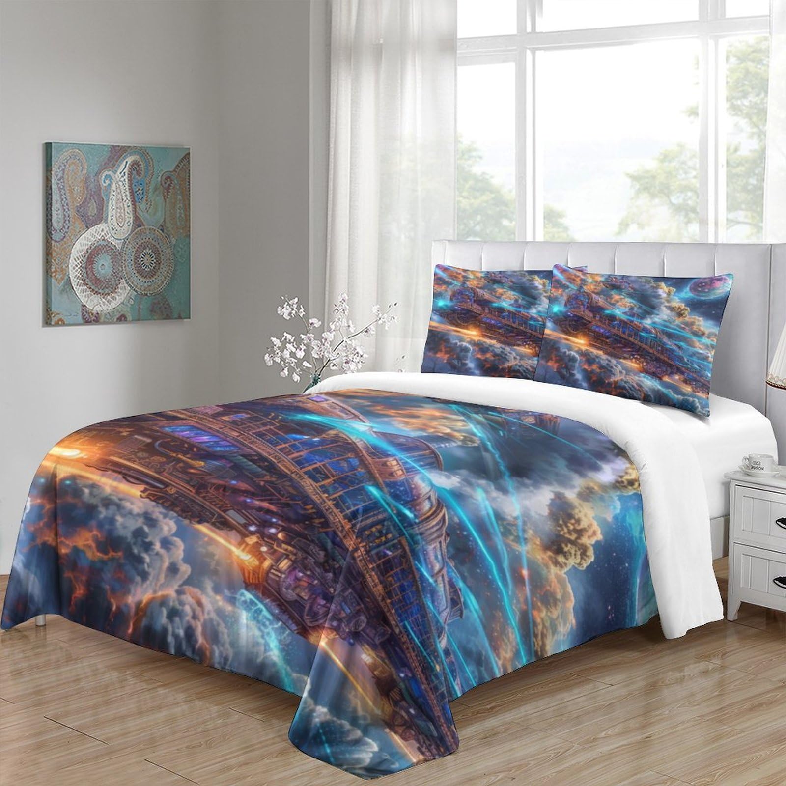 Stampato in 3D treno a vapore Copertina Stampata Microfibra Disegnata Set Di Biancheria Da Letto Ipoallergenico Con 2 Federe,Double（200x200cm）, Per Adolescenti E Adulti